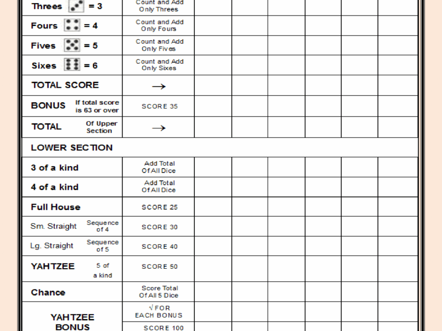 Free Printable Yahtzee Score Card Sheets PDF Templates