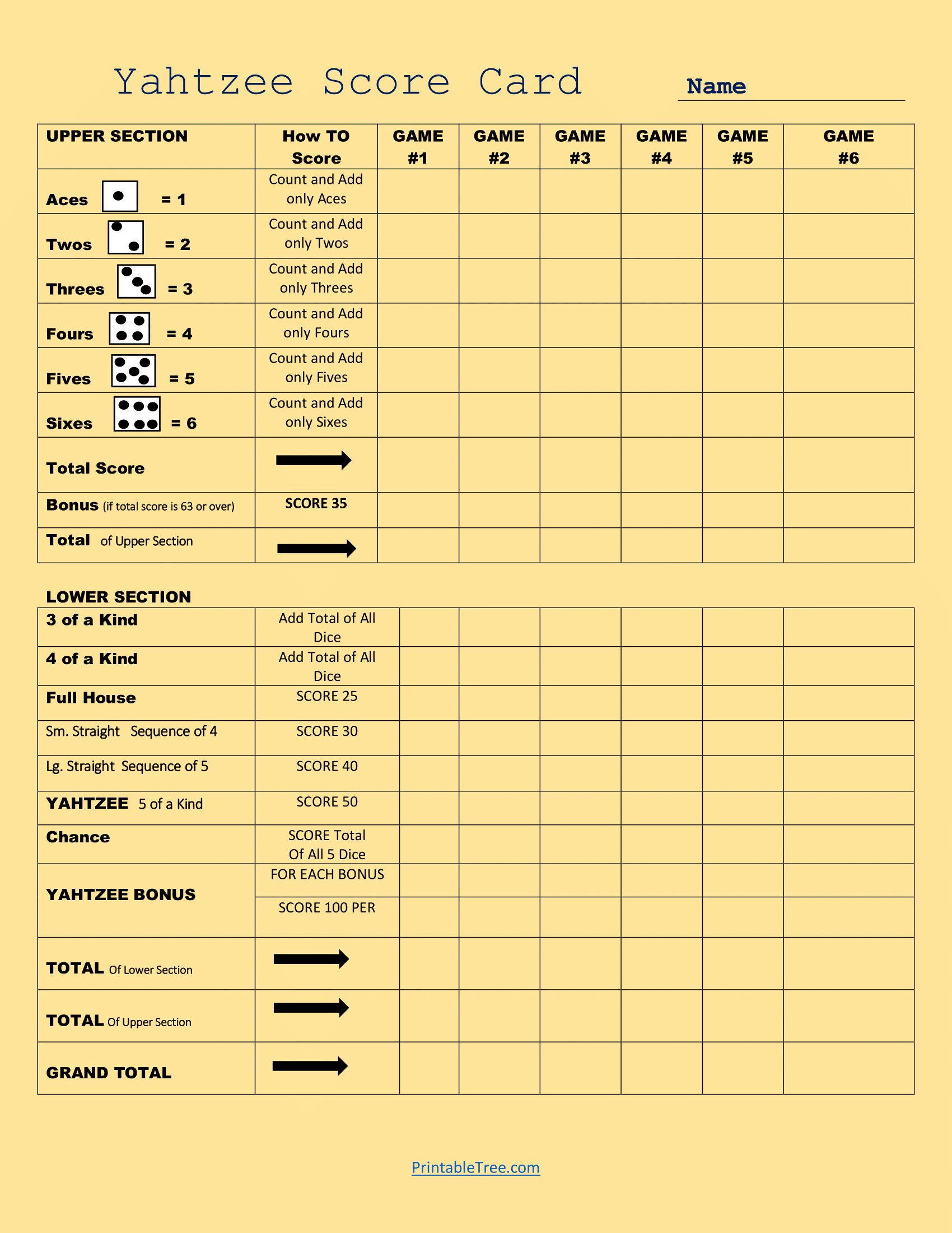 Printable Large Print Yahtzee Score Sheets Printable Large Print Yahtzee Score Sheets