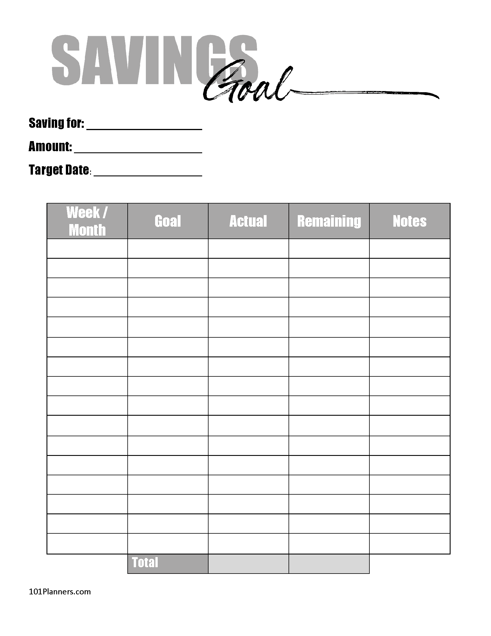 Printable Planner Savings Goal Free