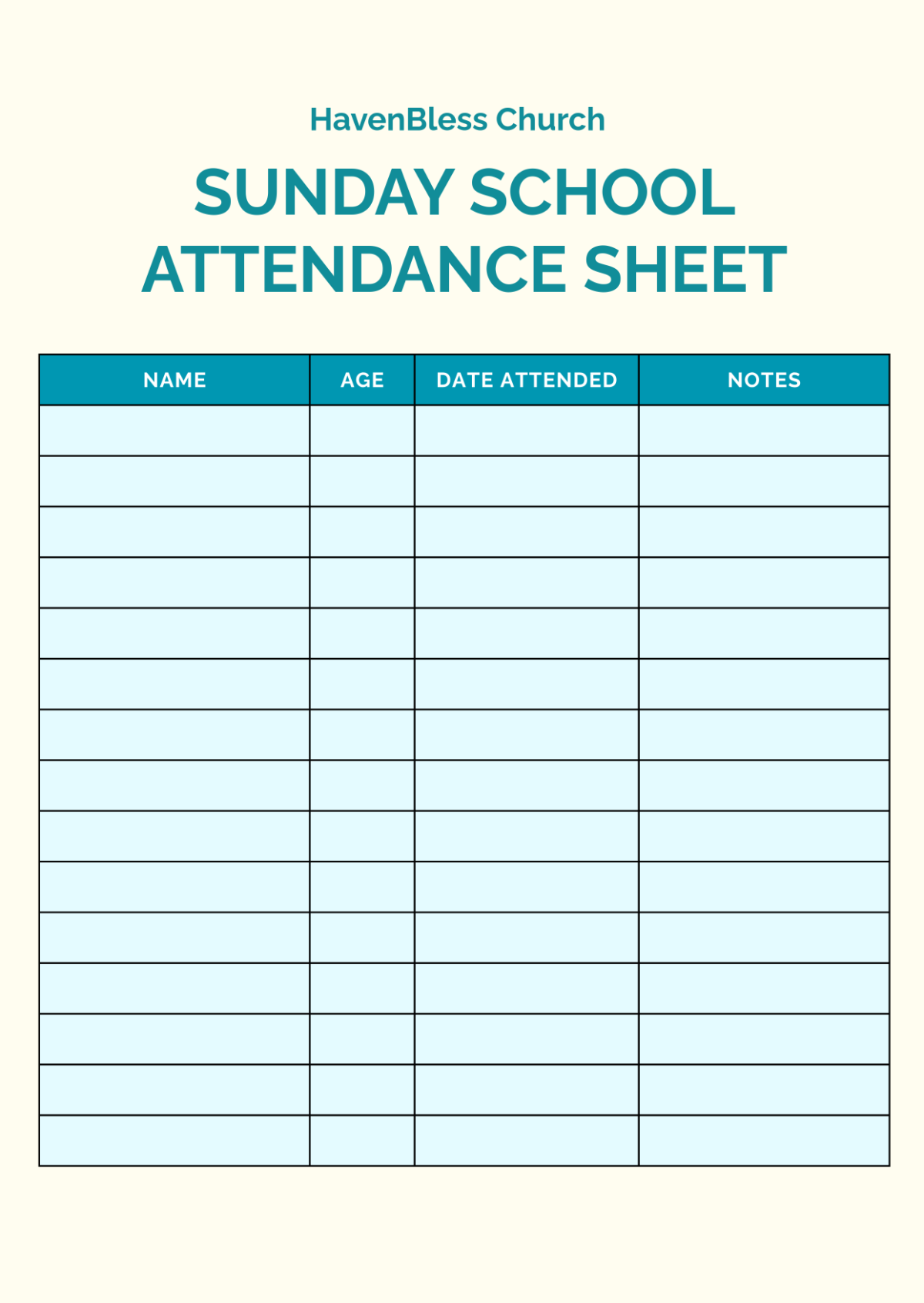 Free Sunday School Attendance Sheet Template To Edit Online