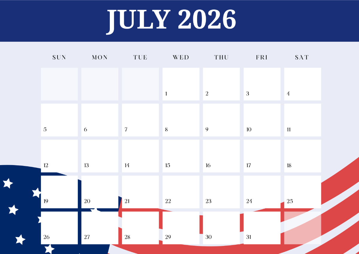 Free USA Flag July 2026 Calendar Template To Edit Online
