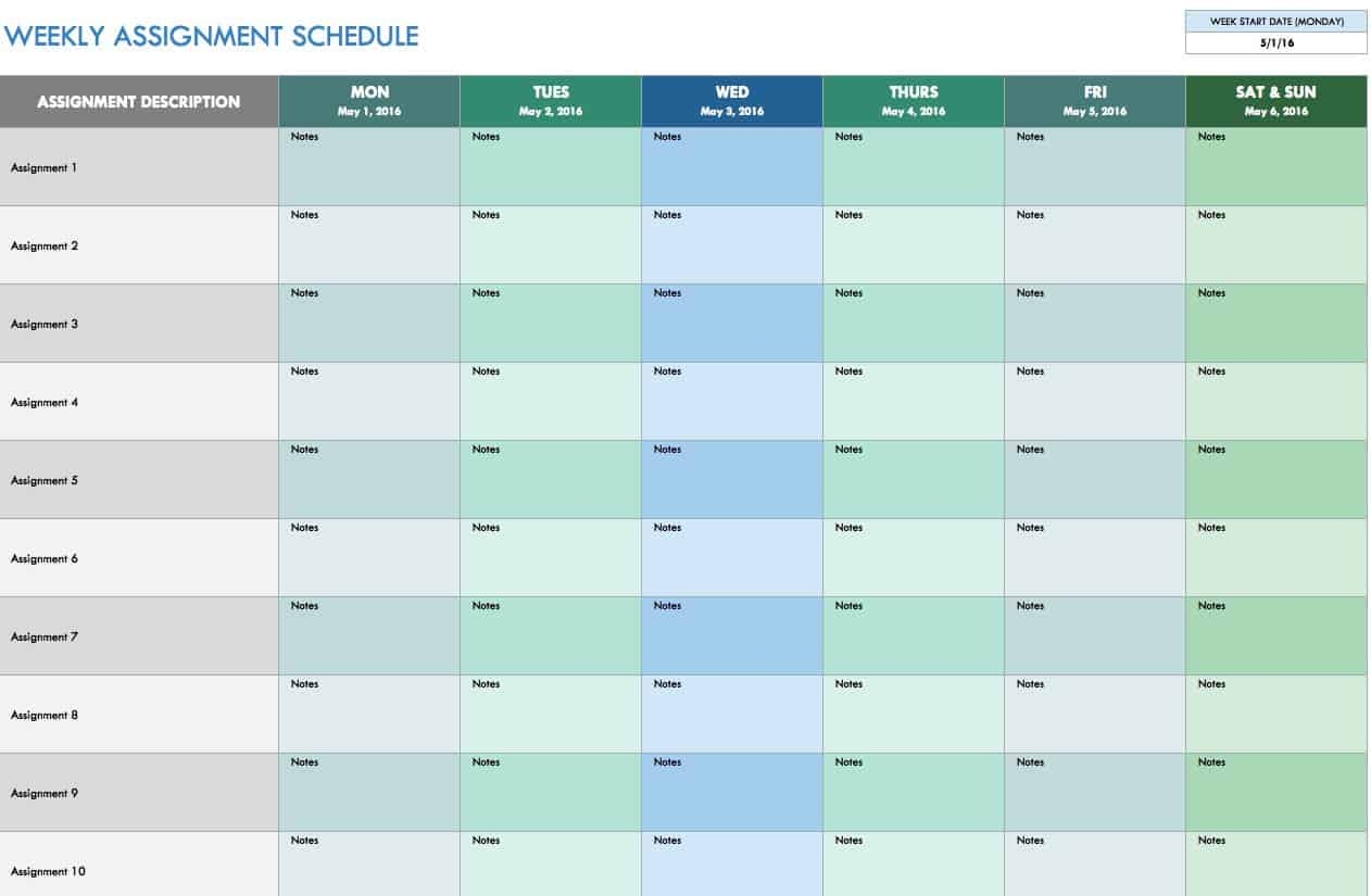 Printable Weekly Schedule Template Excel
