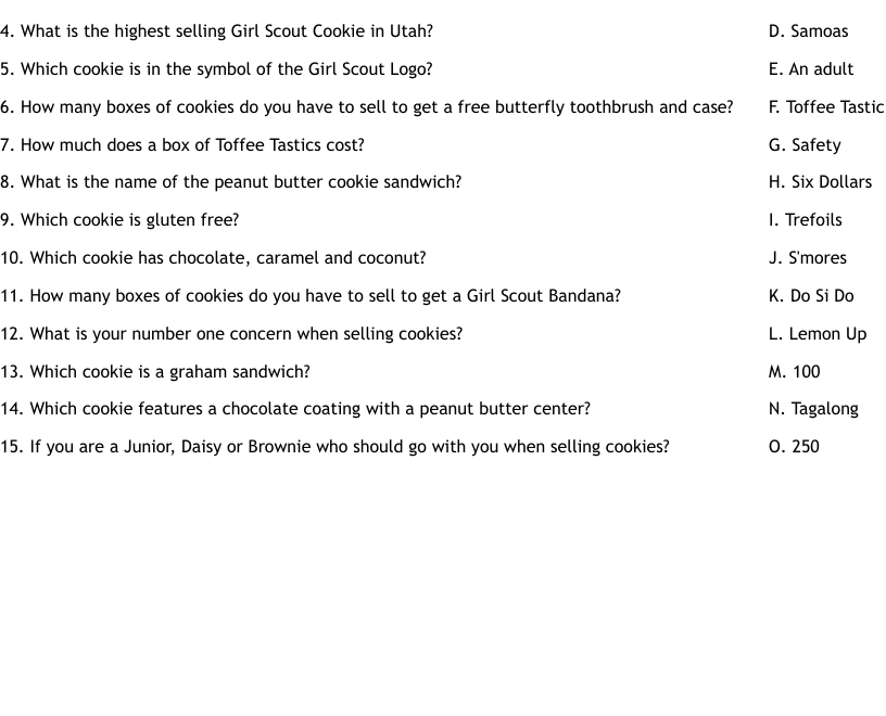 Girl Scout Cookies Worksheet WordMint