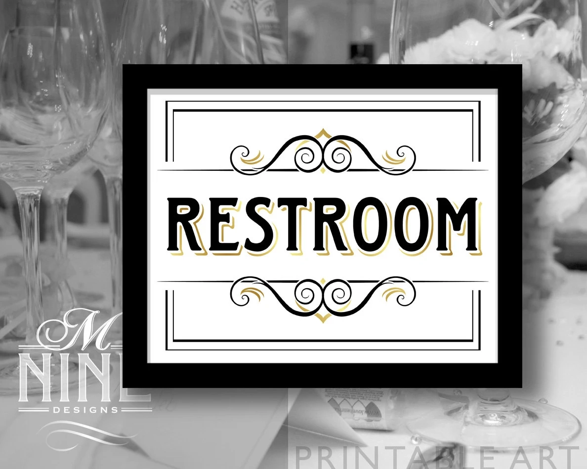 Gold Printable restroom Sign Vintage Party Signs Party Download Wedding Signs Restroom Sign BWG28 Etsy