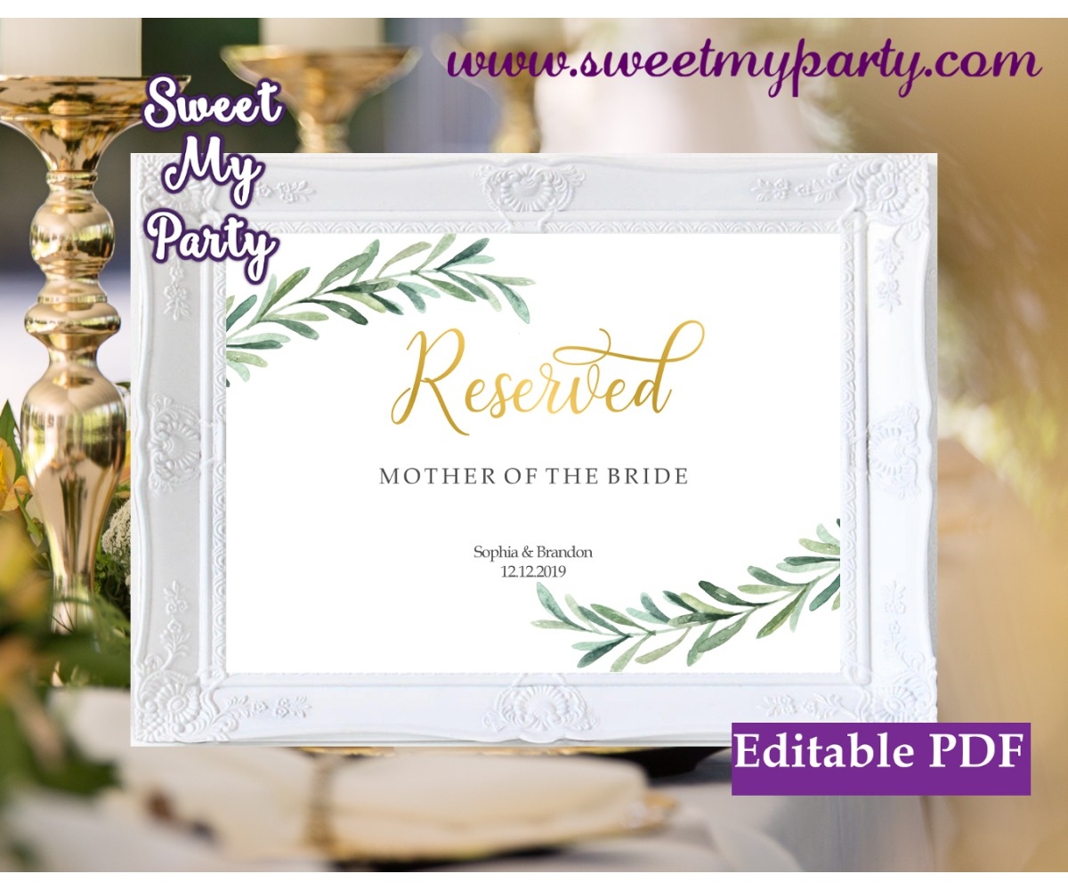 Greenery Reserved Sign Template Printable Greenery Reserved Seating Sign Template Printable Modern Calligraphy Wedding Reserved Sign Template Printable Gold Wedding Reserved Seating Sign Template Olive Reserved Sign Template sweetmyparty