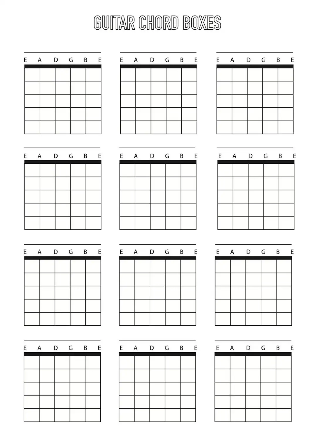 Guitar Chord Box Sheet Downloadable Template A4 Blank 6 String Etsy Norway