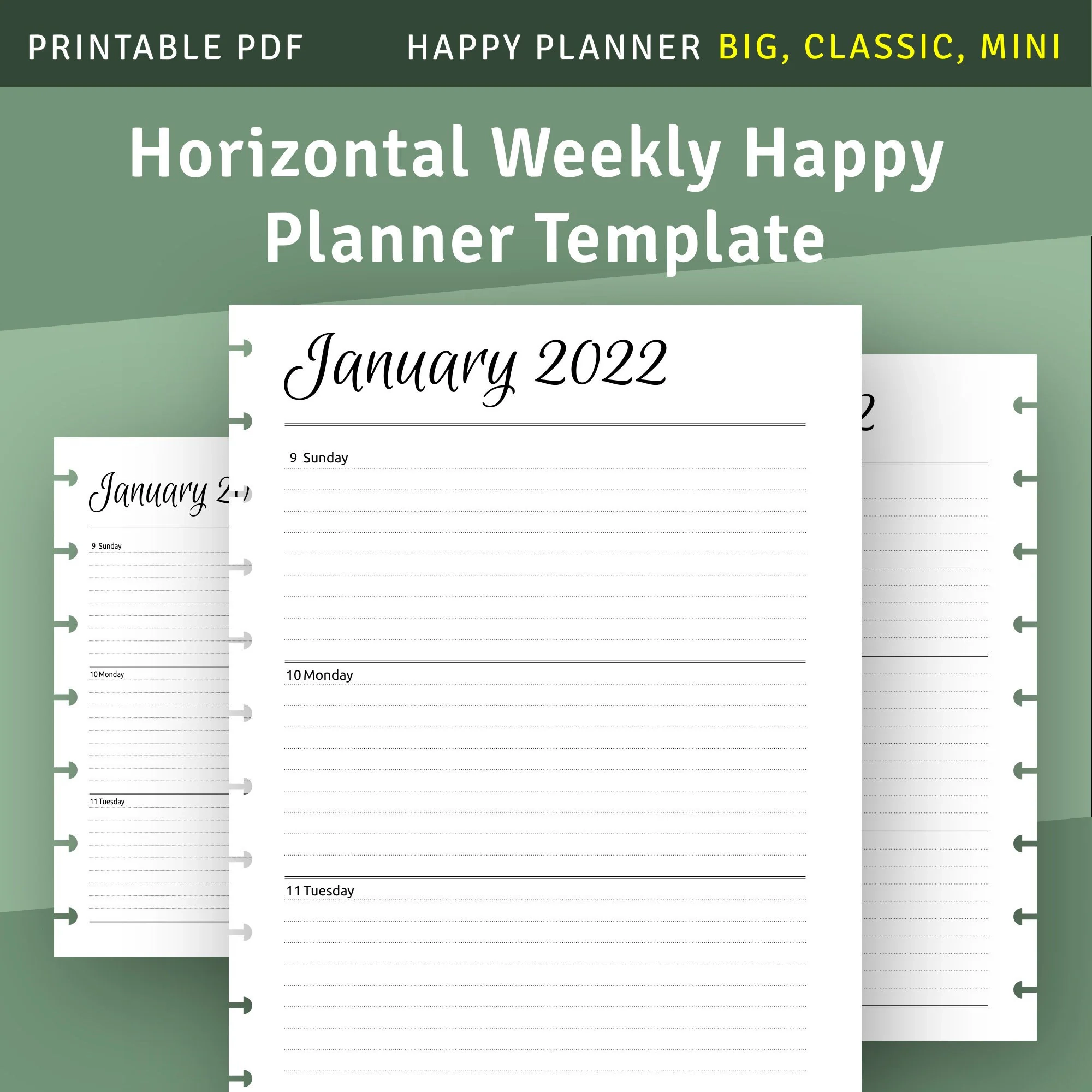 Weekly Happy Planner Layout Horizontal Printable