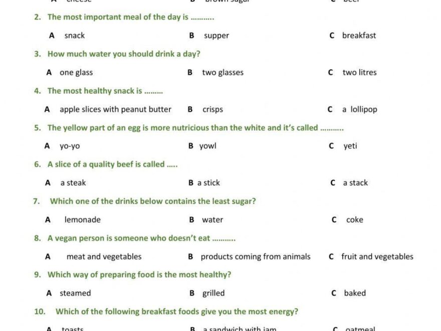 Healthy Living Quiz Anielapoland Live Worksheets Worksheets Library