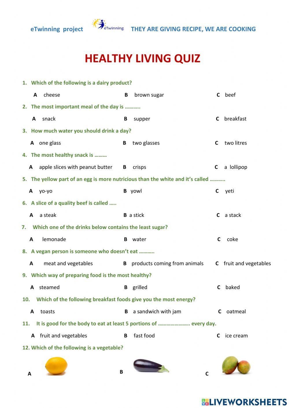 Healthy Living Quiz Anielapoland Live Worksheets Worksheets Library