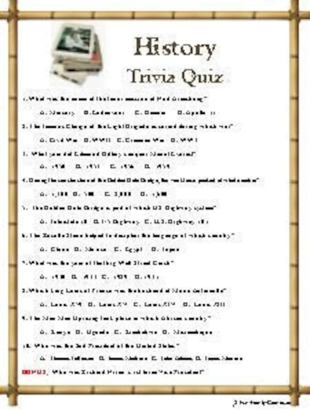 History Trivia Quiz Etsy