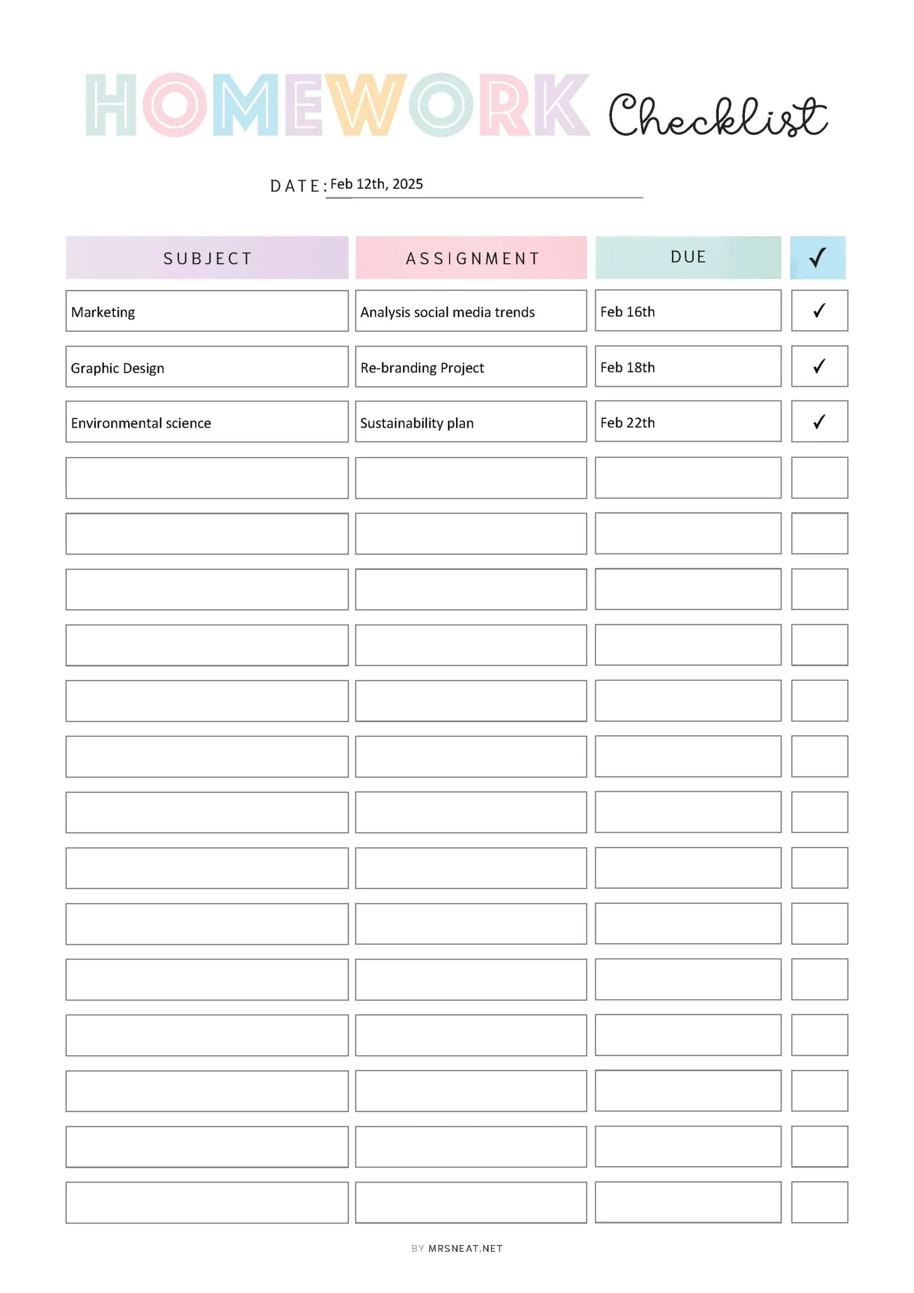 Homework Checklist Template Printable M540 Mrsneat Homework Checklist Template Printable M540 Mrsneat