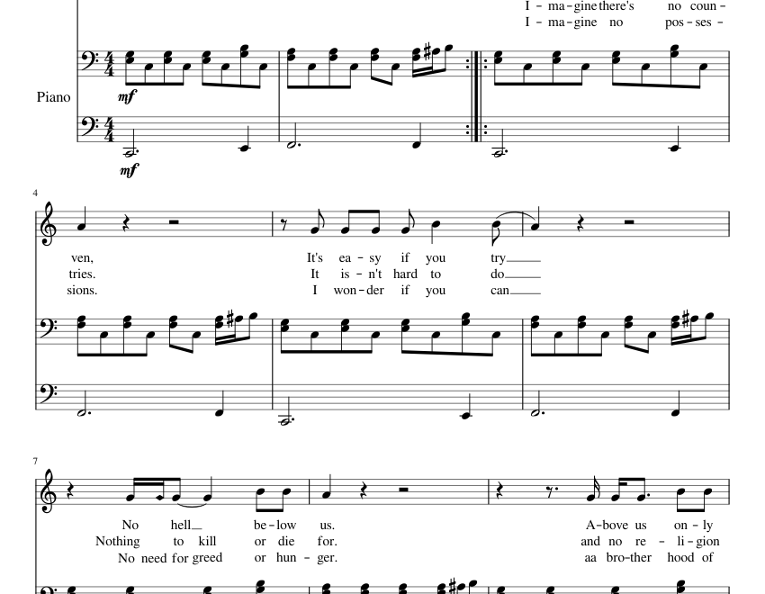 Imagine Sheet Music For Piano Vocals Piano Voice MuseScore