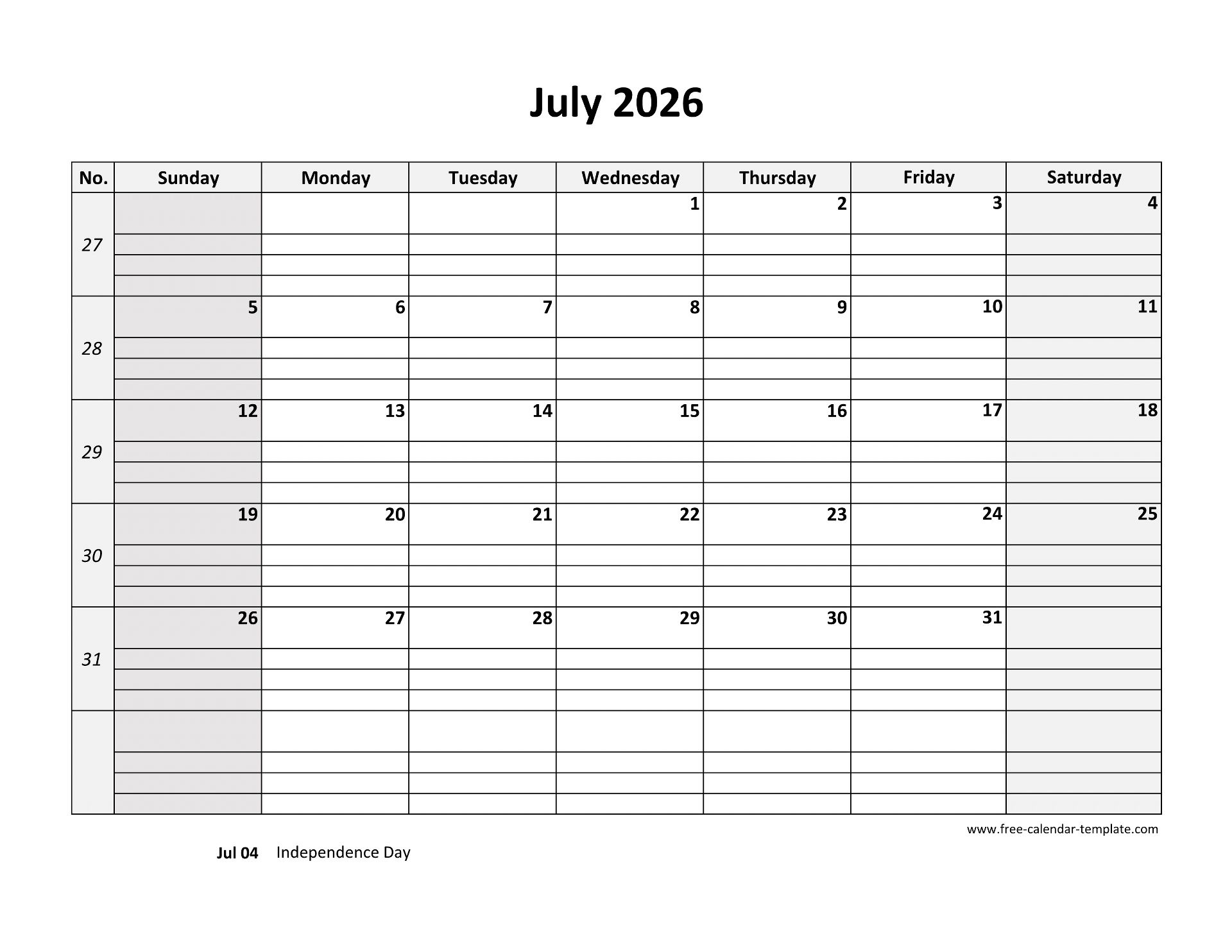 Printable Daily Schedule July 2026