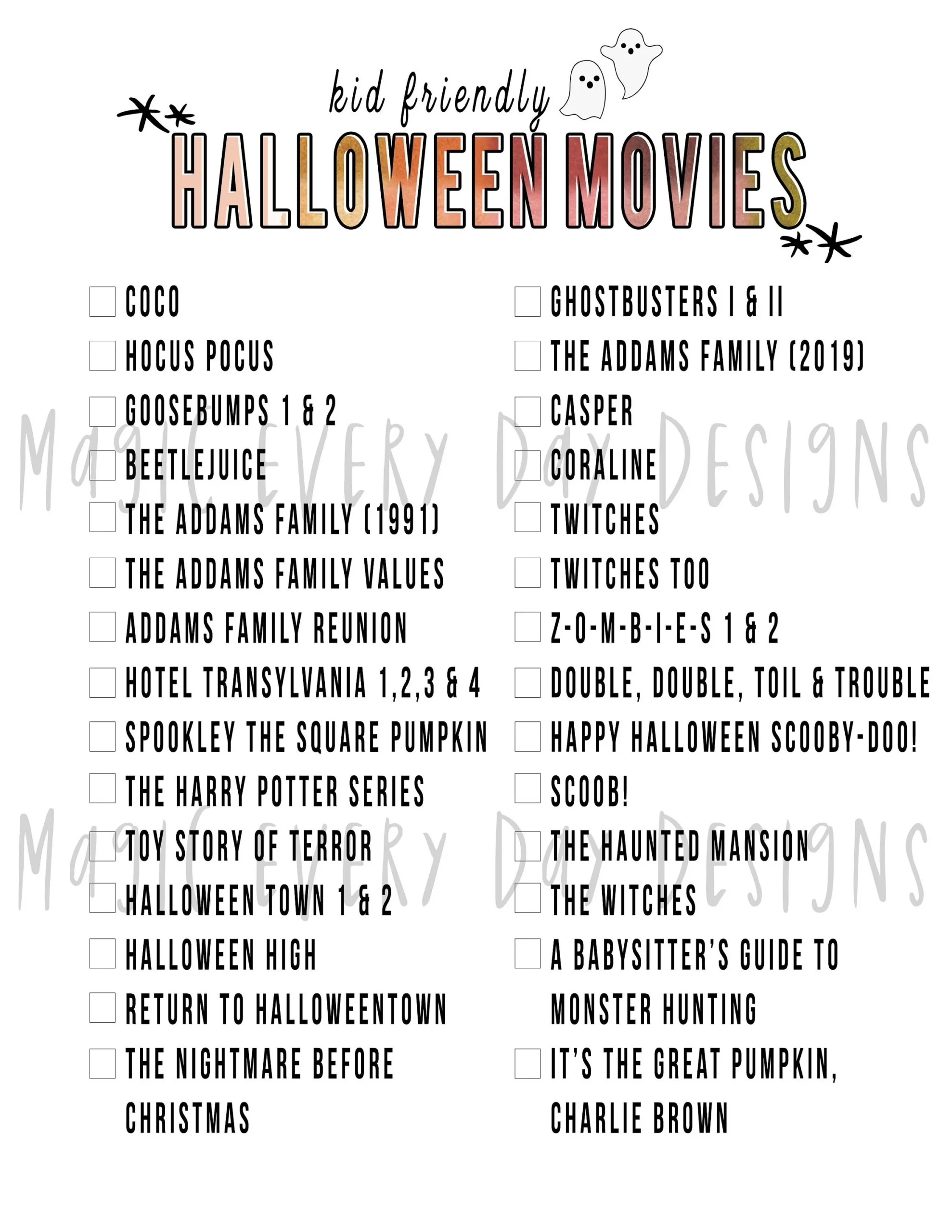Printable List Best Halloween Movies