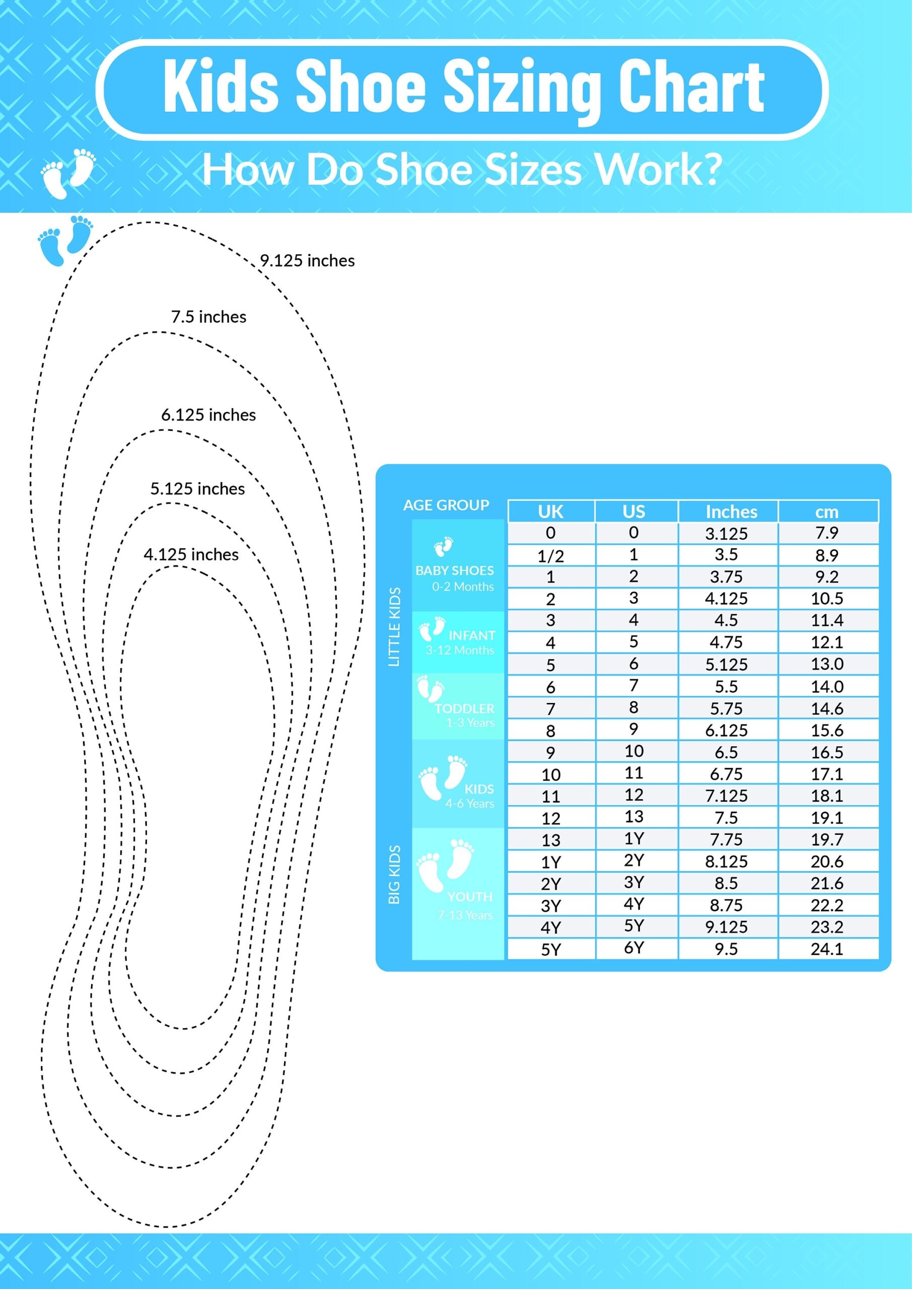 Kids Baby Bootie Measurements Printable Baby Shoe Size Chart Outlet
