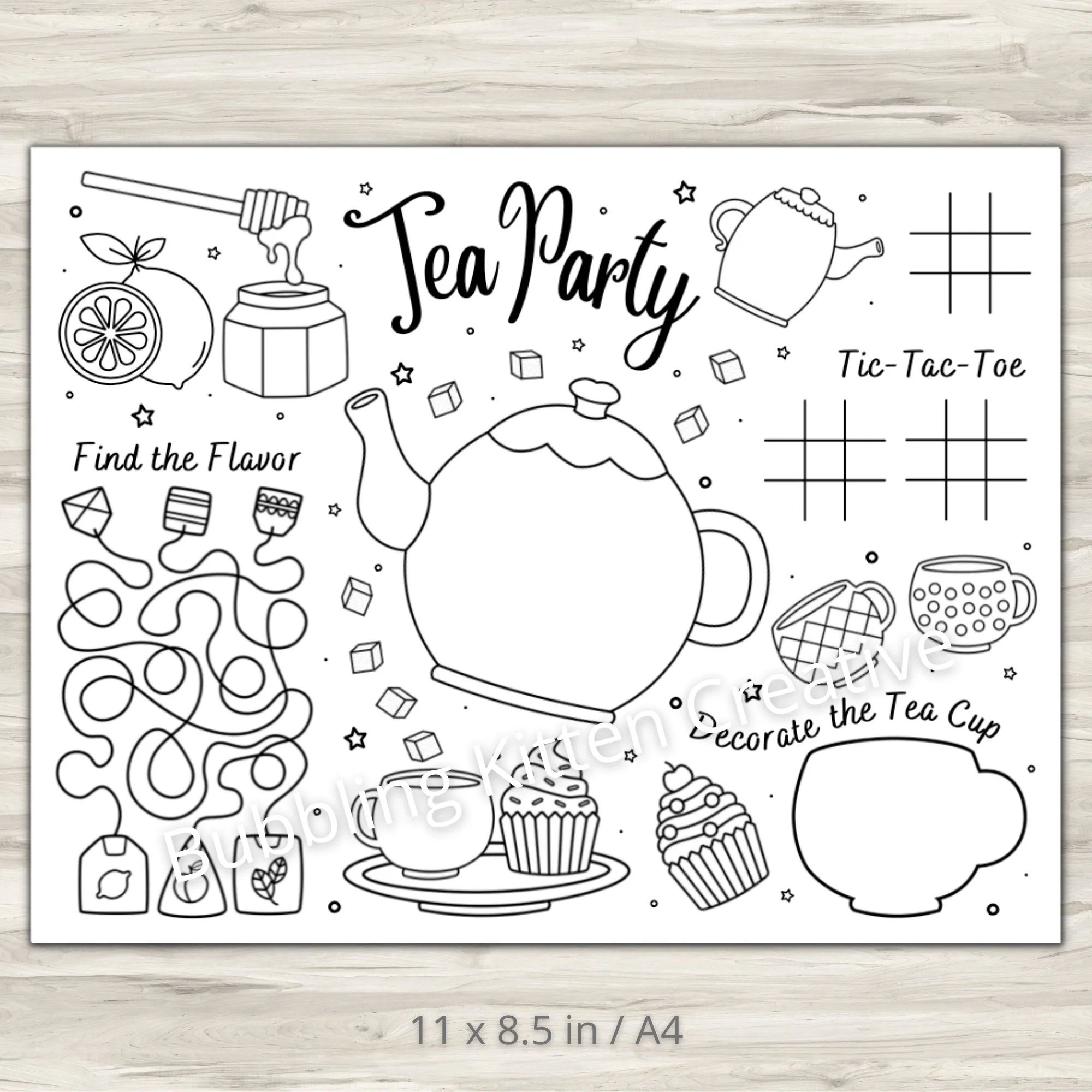 Kids Tea Party Activity Coloring Sheet Tea Party Printable Party Decoration Etsy