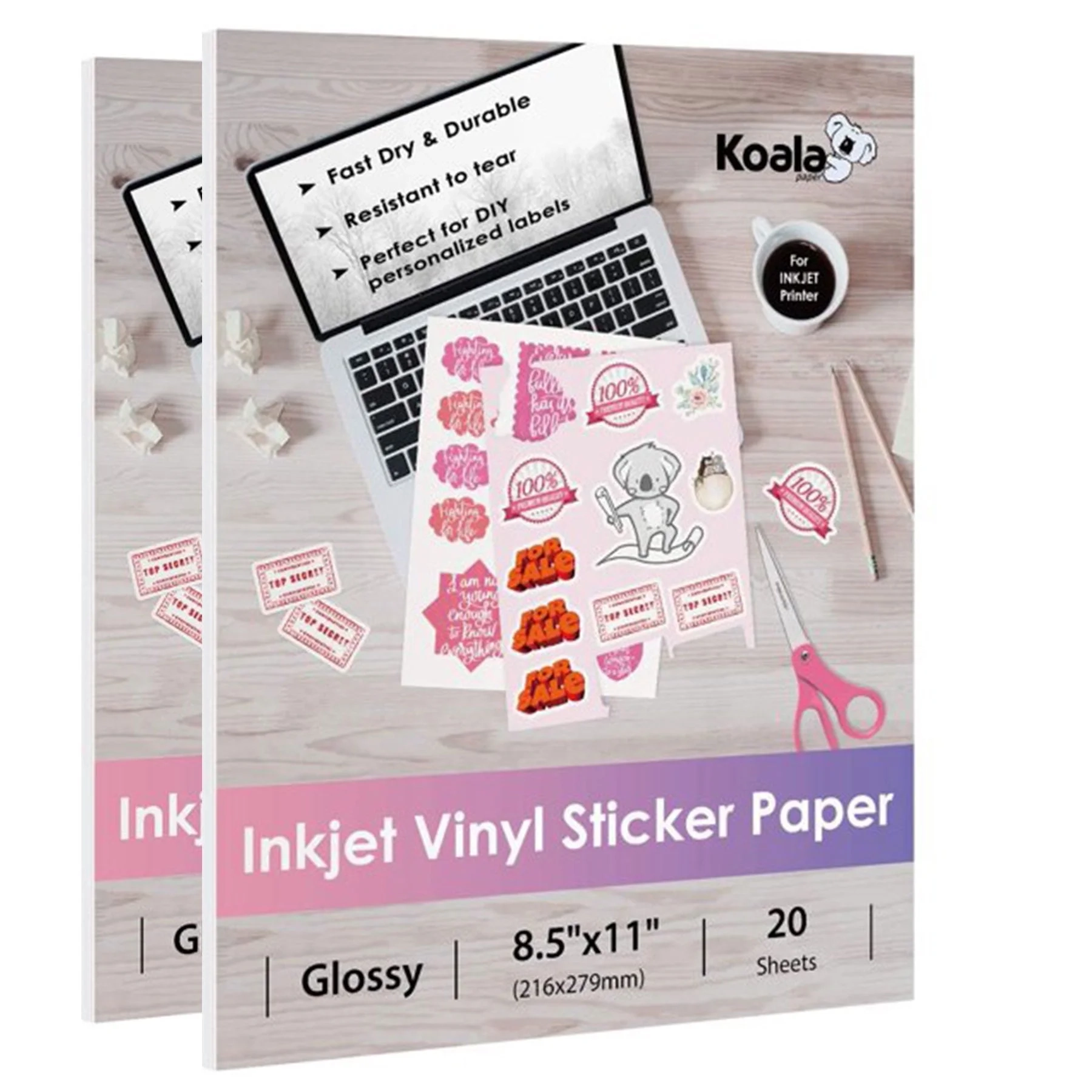Koala Glossy Printable Vinyl Sticker Paper Waterproof 8 5x11 Inch 40 Sheets For Inkjet Printers Walmart Koala Glossy Printable Vinyl Sticker Paper Waterproof 8 5x11 Inch 40 Sheets For Inkjet Printers Walmart