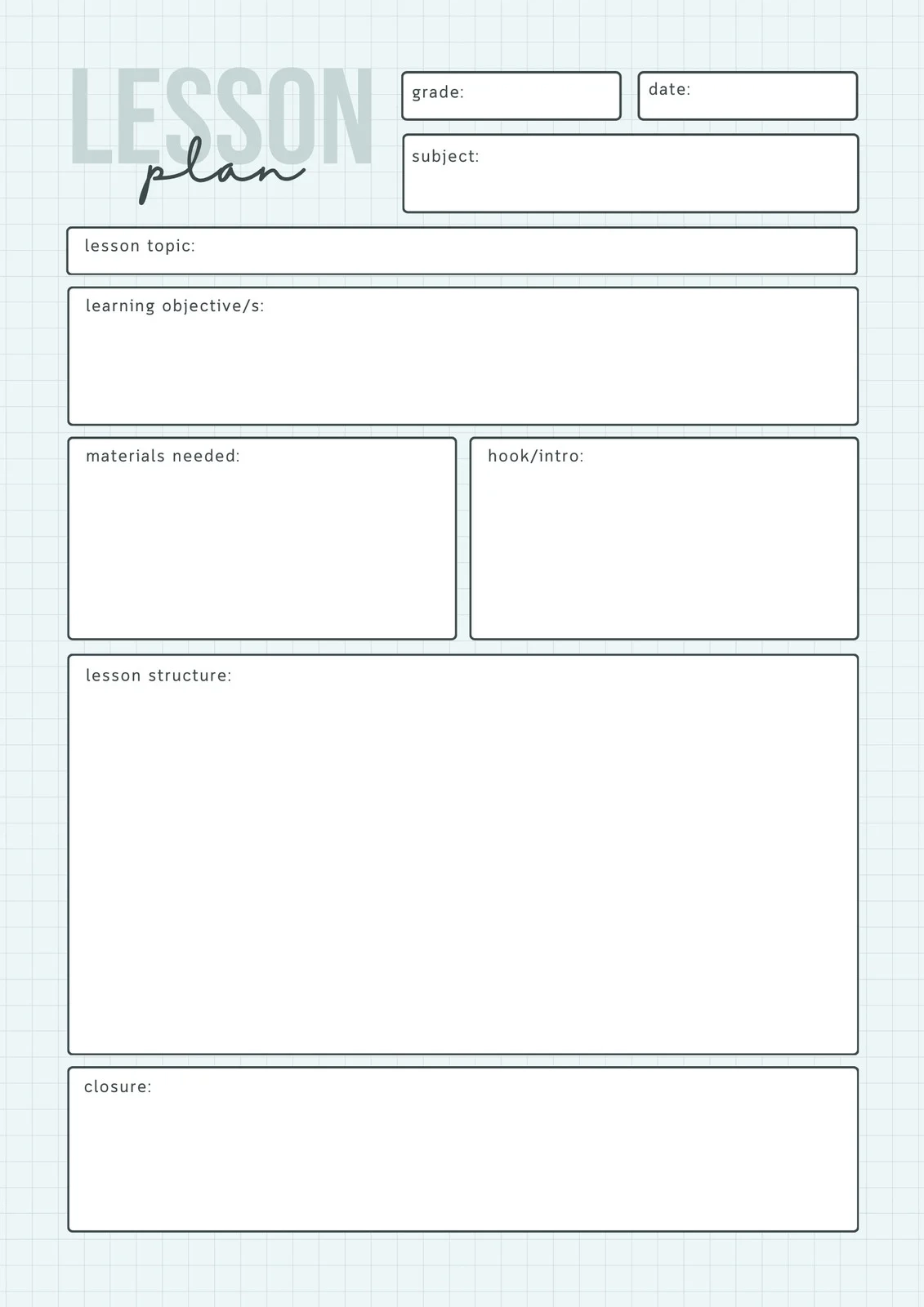 Printable Teacher Lesson Planner Template