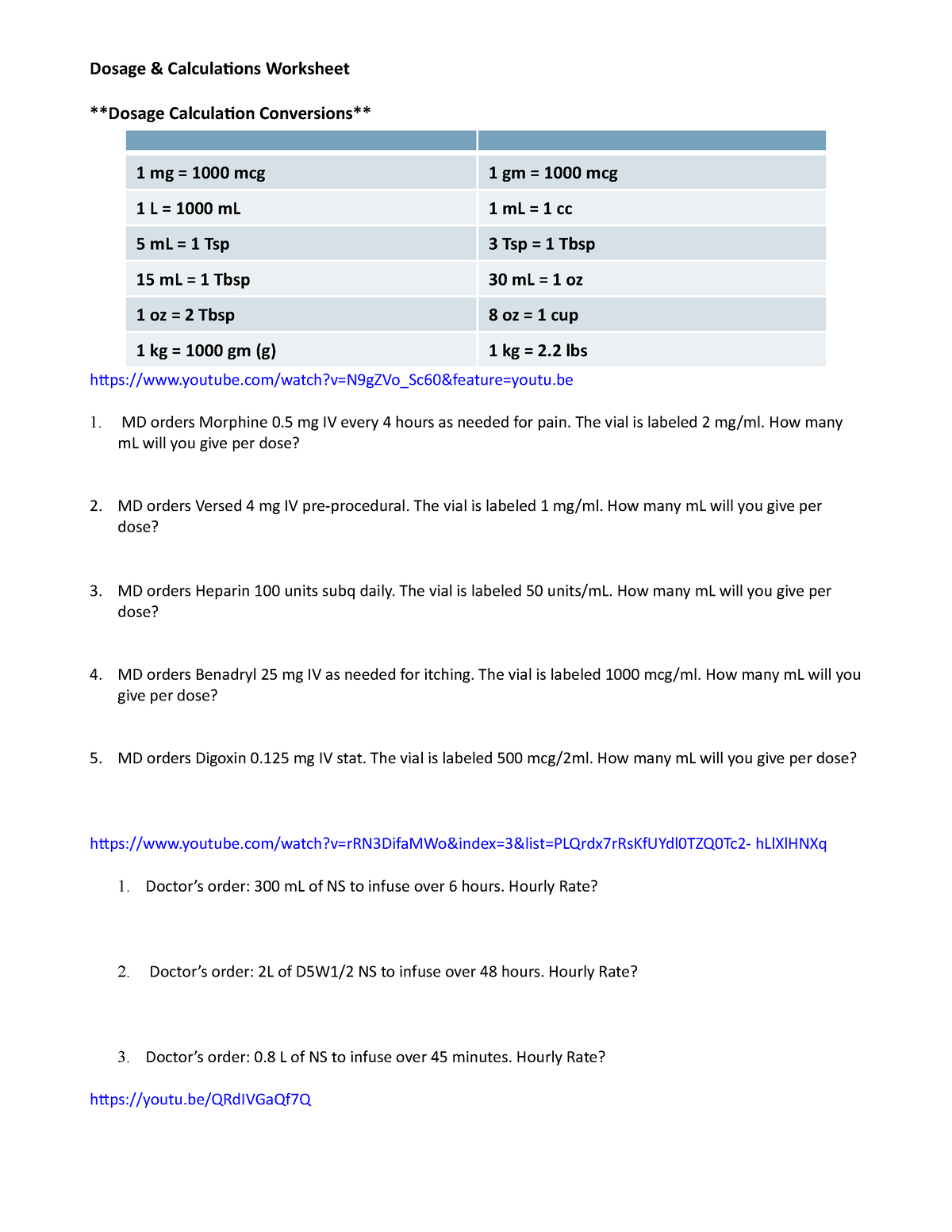 Med Math Worksheet Sample Med Math Dosage amp amp Calculations Worksheets Library