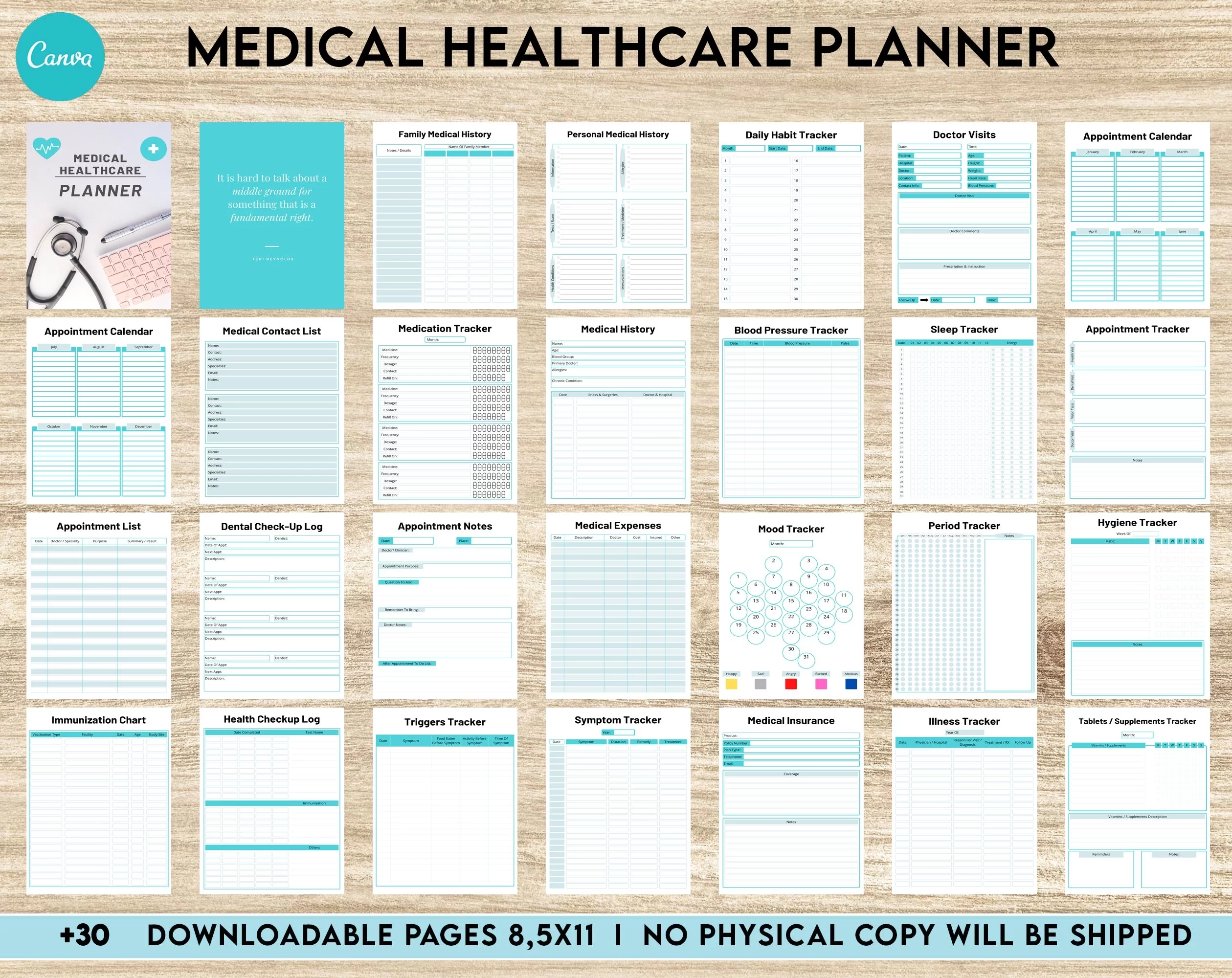 Medical Healthcare Planner Canva Templates 8 5x11 Inch A4 Size For Journal Notebook Binder Planners Weekly