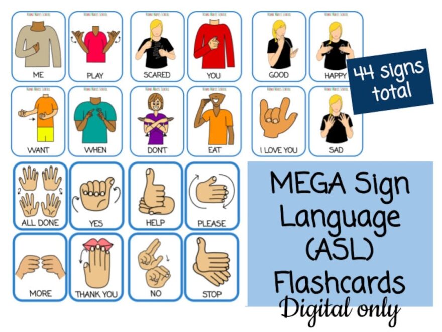Mega Sign Language asl Flashcards Digital Signing Preschool Printable American Sign Language Etsy