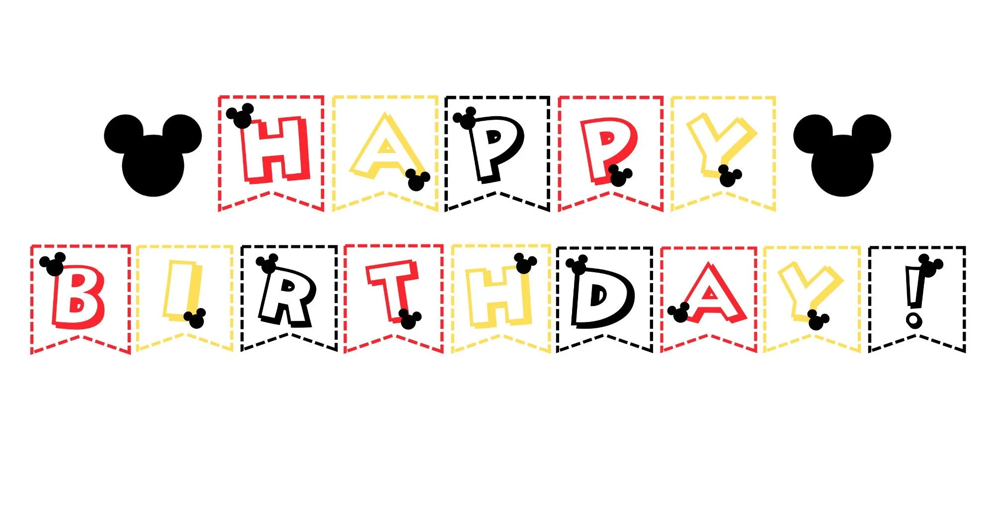 Mickey Mouse Happy Birthday Banner INSTANT DOWNLOAD Printable Mickey Mouse Bunting Banner Mickey Mouse Party Decorations Etsy