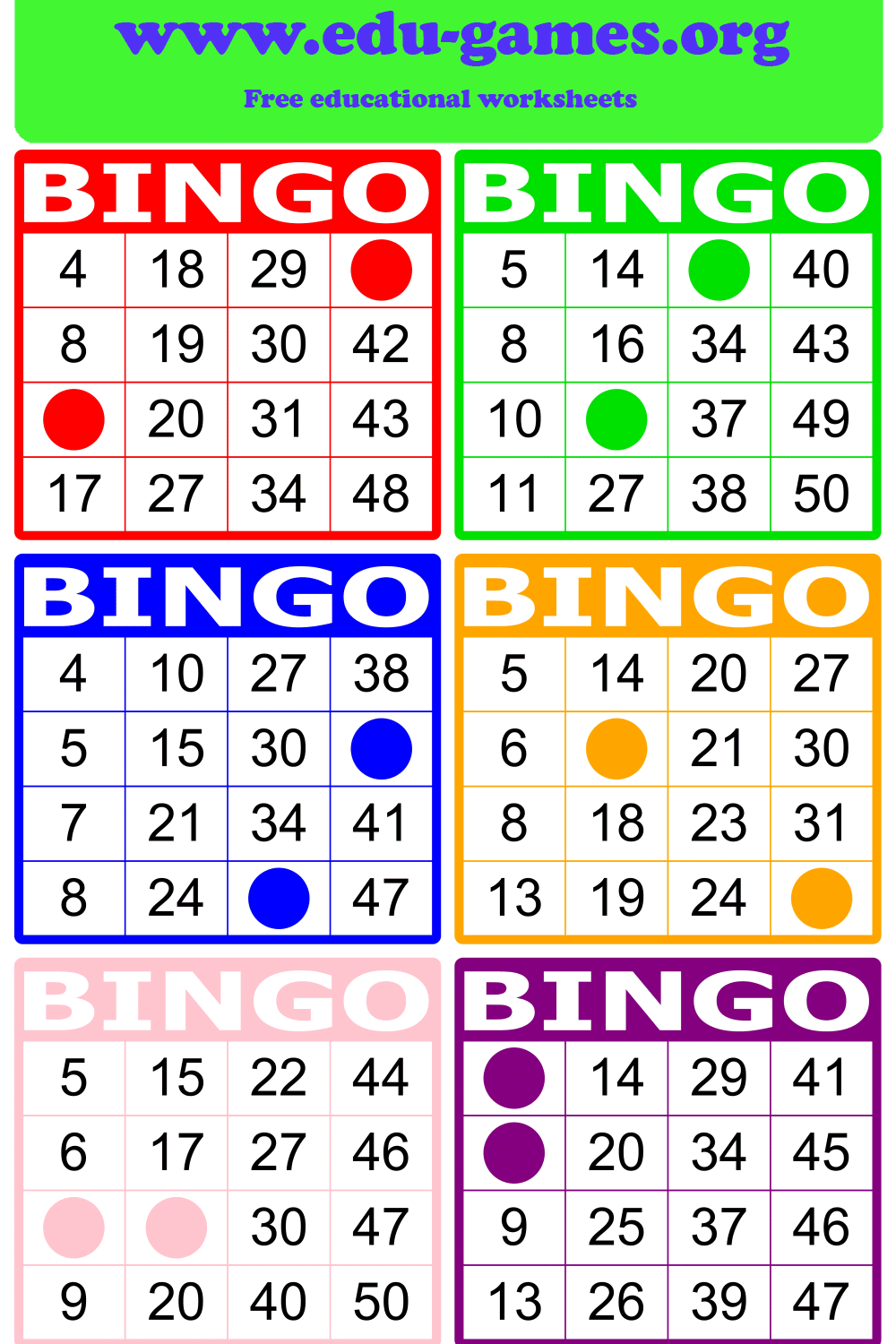 Free Printable Multiplication Bingo Sheets