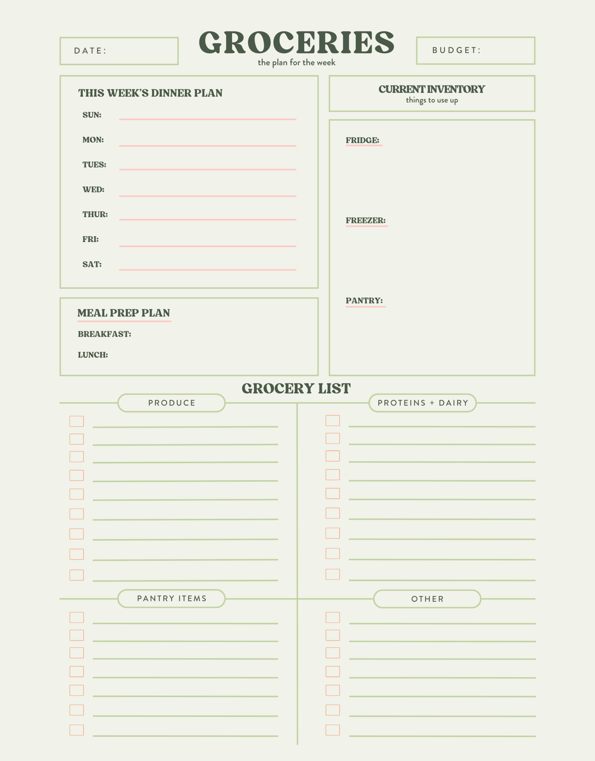 Printable Budget Grocery List