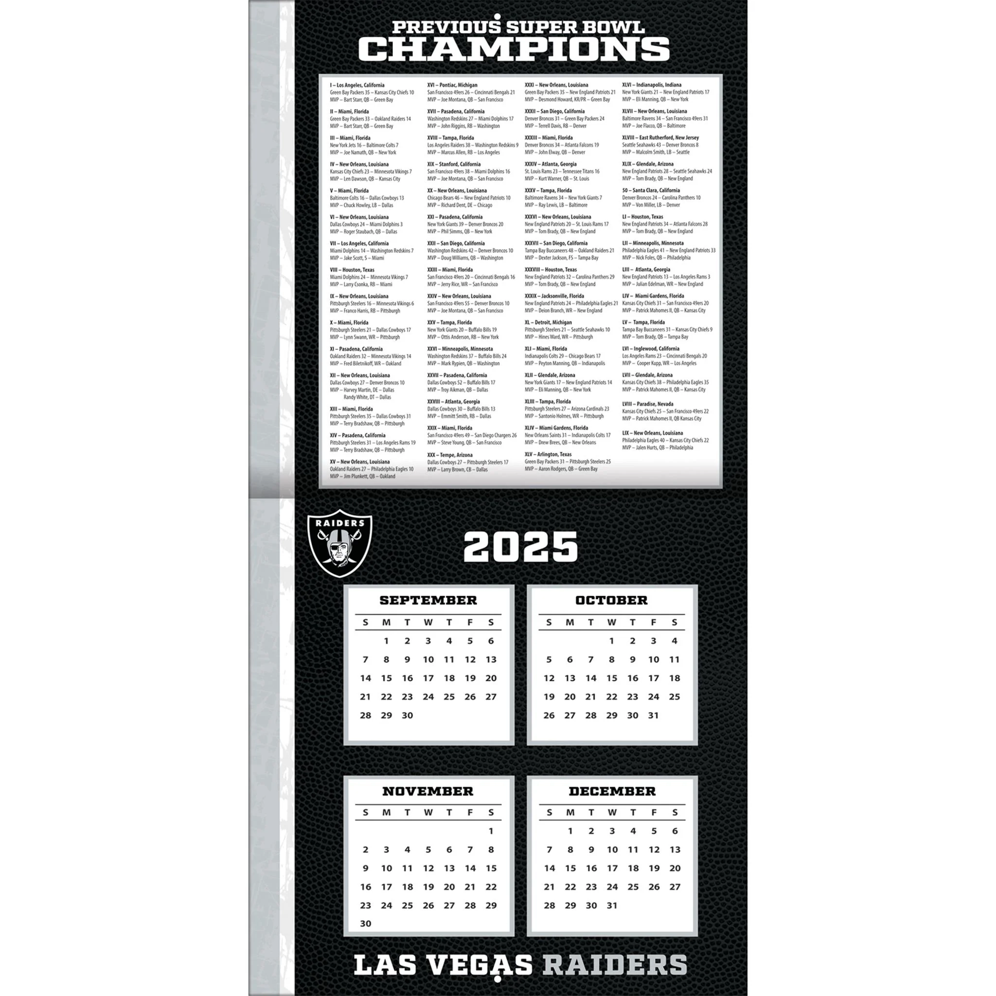 NFL Las Vegas Raiders 2026 Wall Calendar