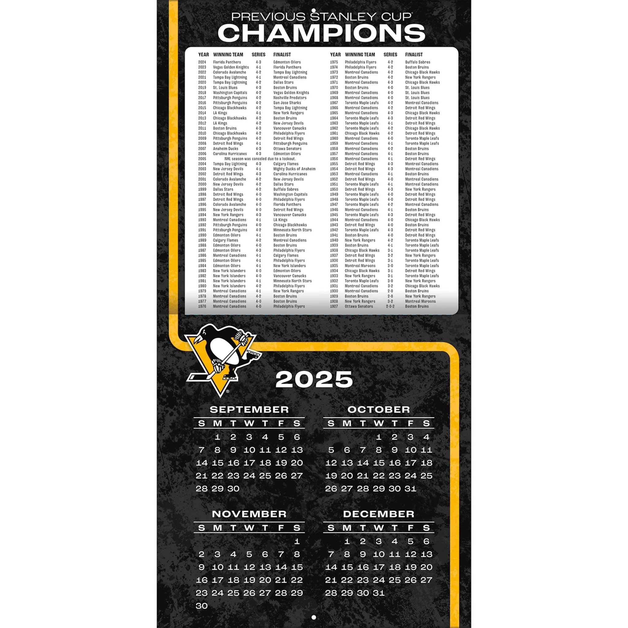 NHL Pittsburgh Penguins 2026 Wall Calendar