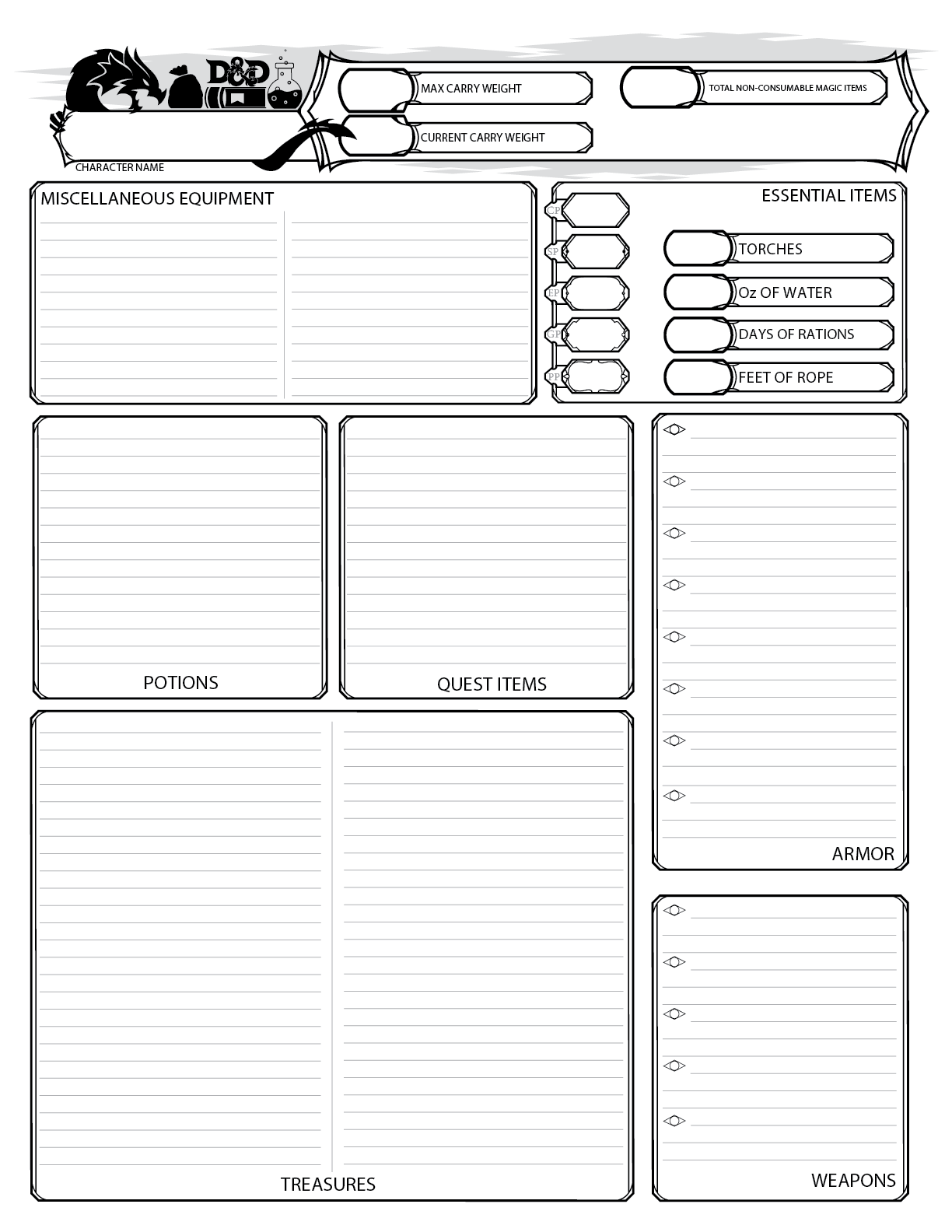 OC I Decided To Make An Inventory Sheet To Use In My Games And Was Wondering If Anyone Had Any Suggestions For Changes I Should Make R DnD