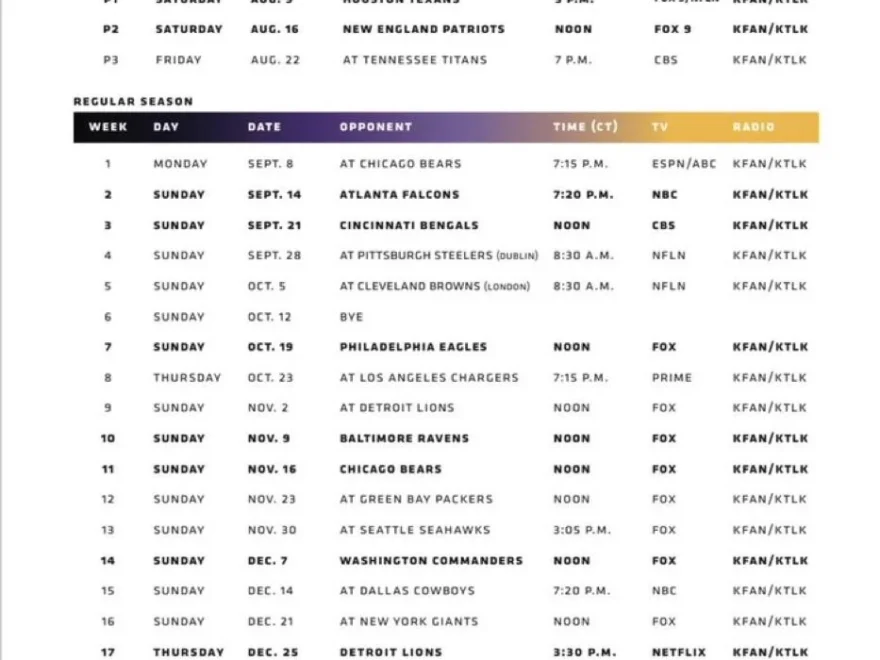 OFFICIAL 2025 26 MINNESOTA VIKINGS SCHEDULE R minnesotavikings