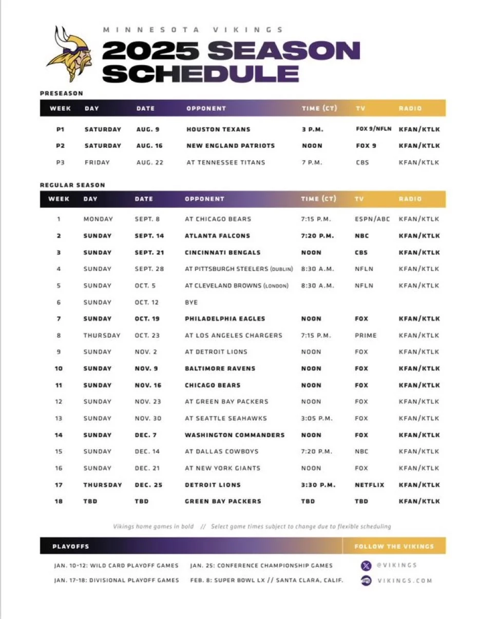 OFFICIAL 2025 26 MINNESOTA VIKINGS SCHEDULE R minnesotavikings OFFICIAL 2025 26 MINNESOTA VIKINGS SCHEDULE R minnesotavikings