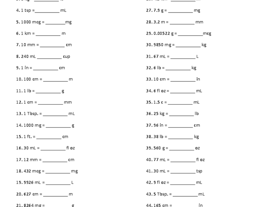 Pharmacy Dosage Conversion Practice Worksheet PHM 101 Studocu