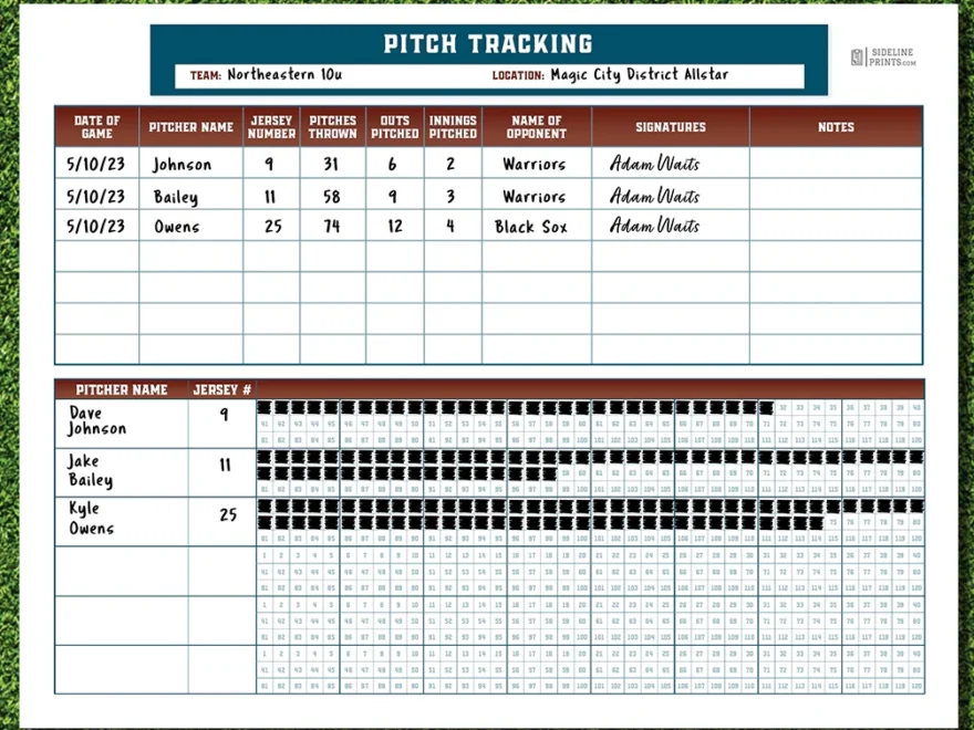 Pitch Tracker Template Sideline Prints