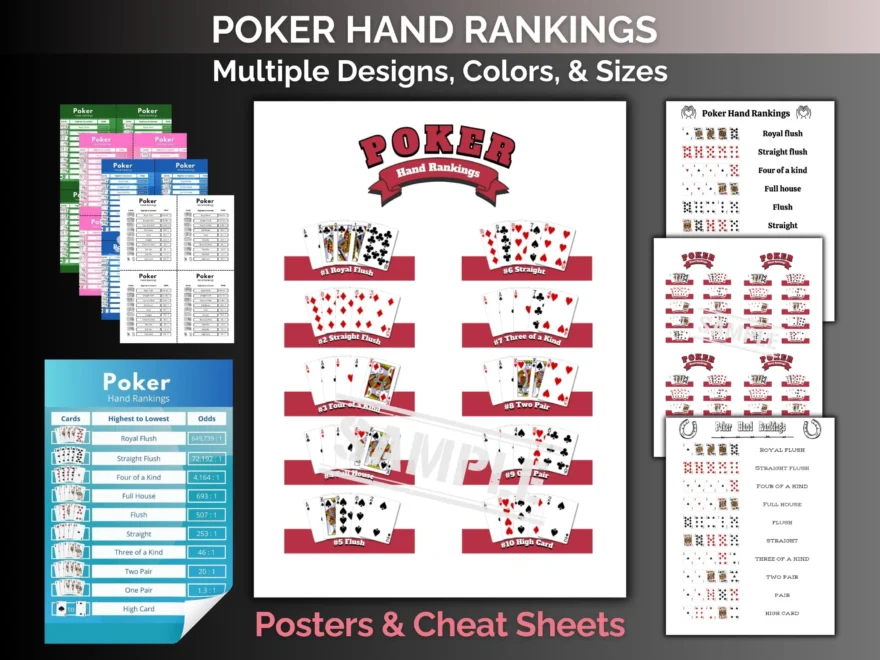 Poker Hand Rankings Cheat Sheet Printable Etsy