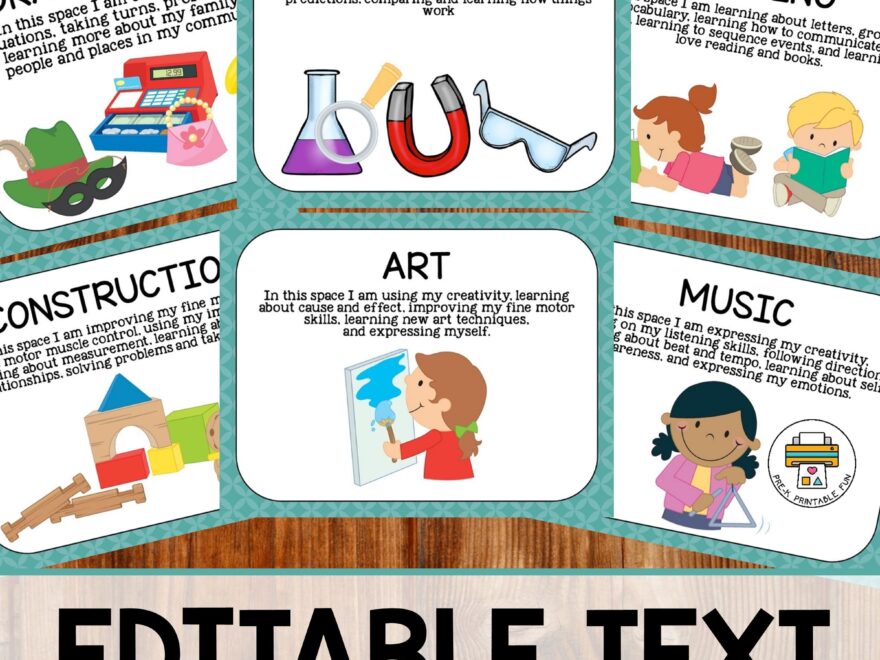 Preschool Learning Center Signs Editable