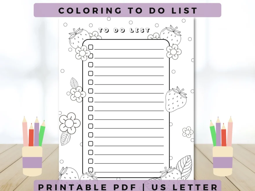 Printable Coloring To do List Productivity Checklist Daily Organizer PDF Printable Task List Strawberry Planner Etsy