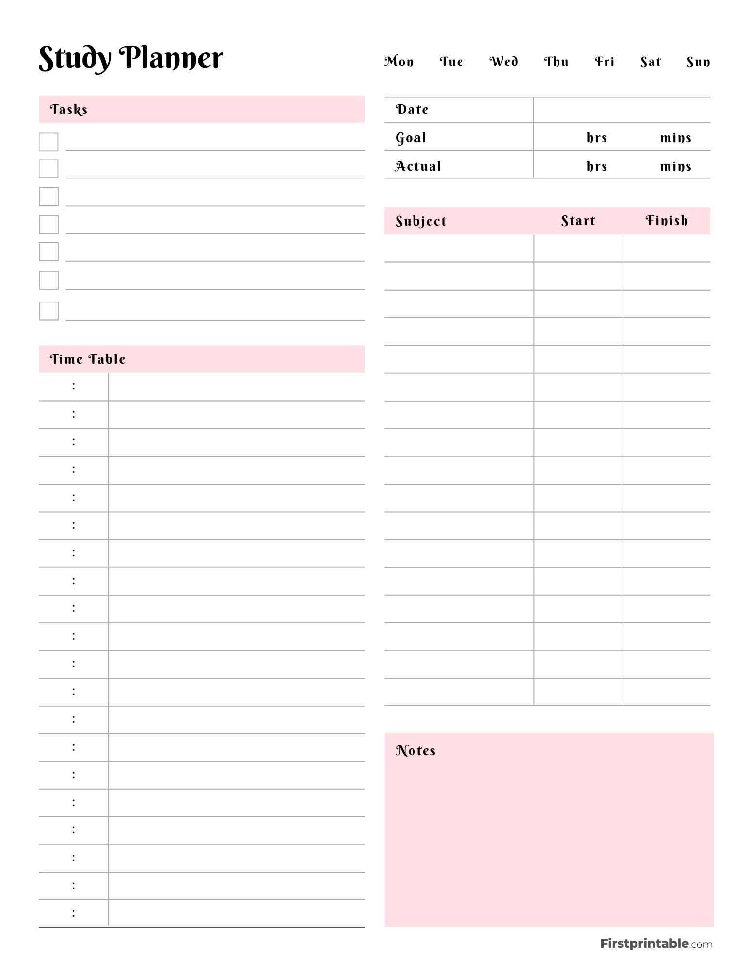 Printable Daily Study Planner Fillable PDF Worksheets Library