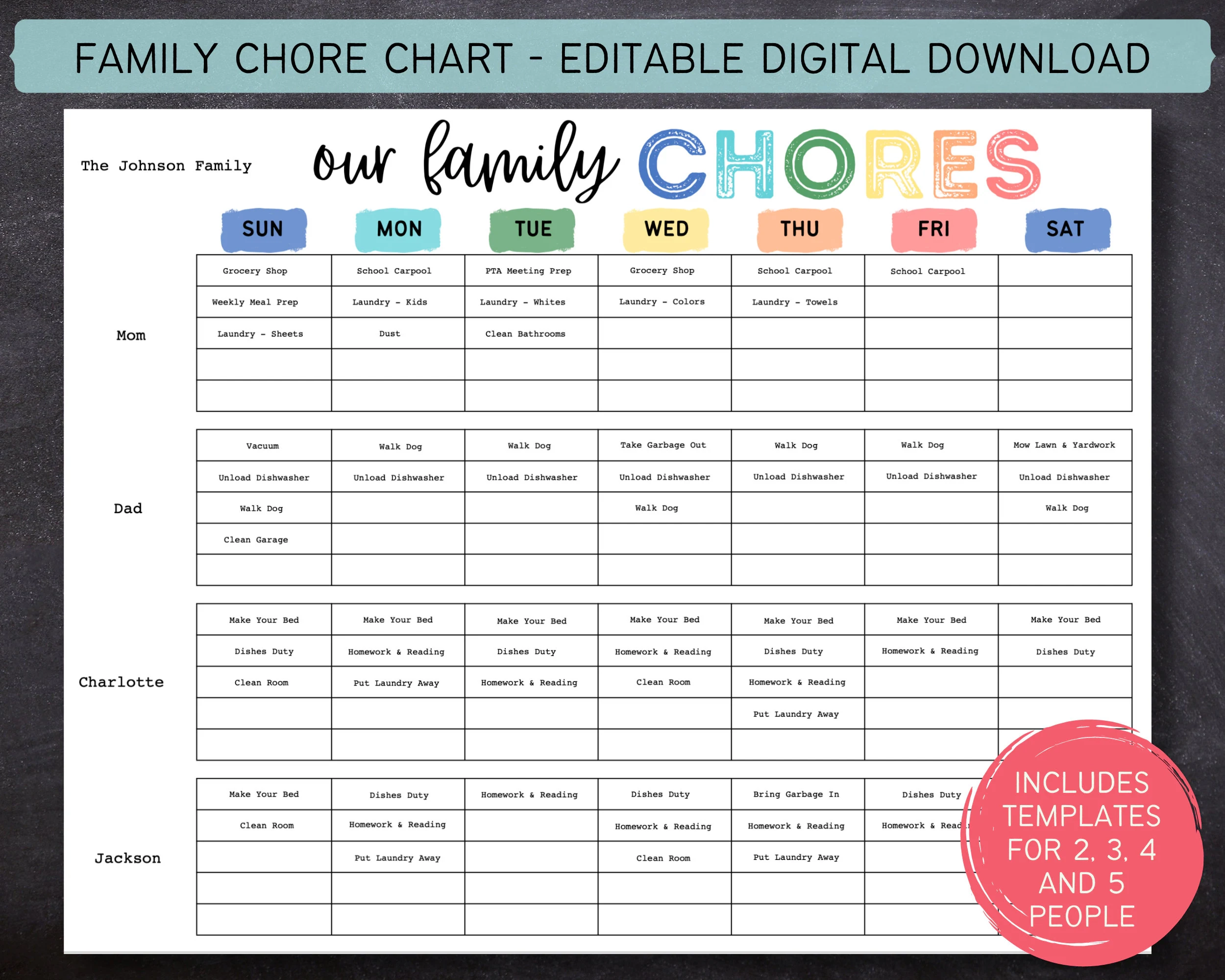 Printable Weekly Family Chore Chart