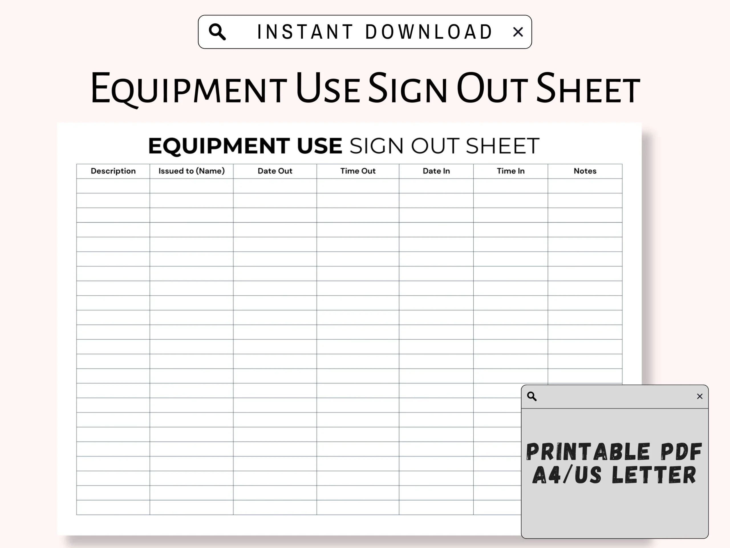 Printable Template For Signing Out Equipment