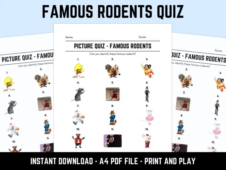 Printable Famous Rodents Picture Quiz With Answers Instant Download PDF Etsy Israel