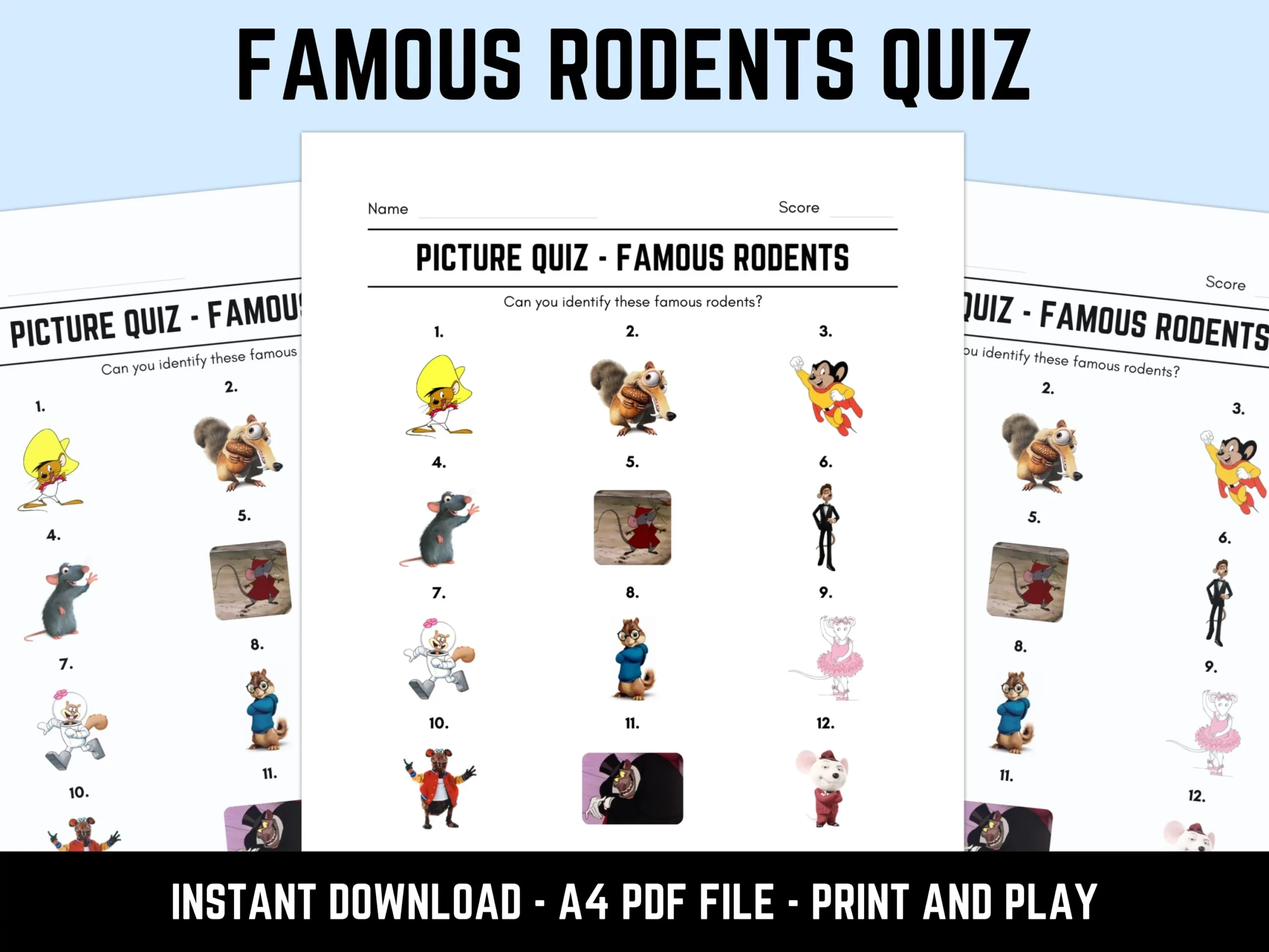 Printable Famous Rodents Picture Quiz With Answers Instant Download PDF Etsy Israel