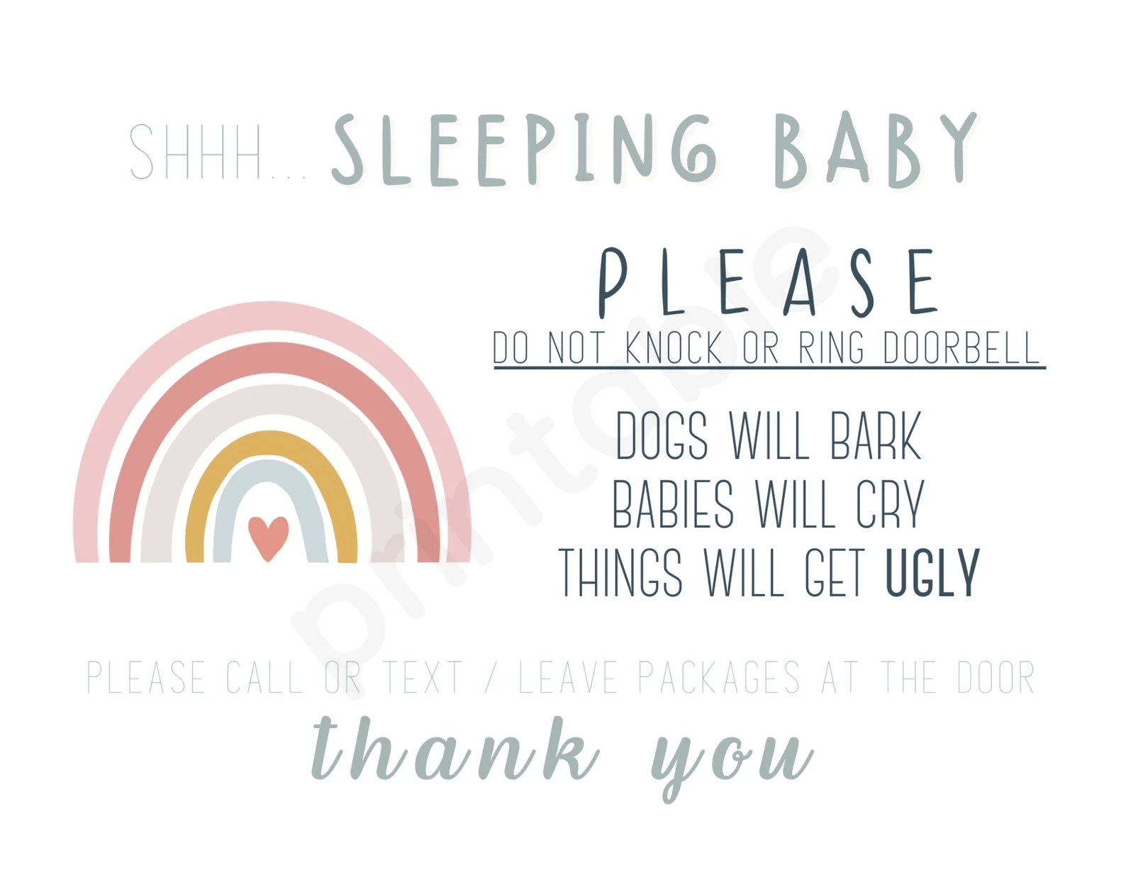 Printable Funny Baby Sleeping Sign Rainbow Design Birthing Bliss Printable Funny Baby Sleeping Sign Rainbow Design Birthing Bliss