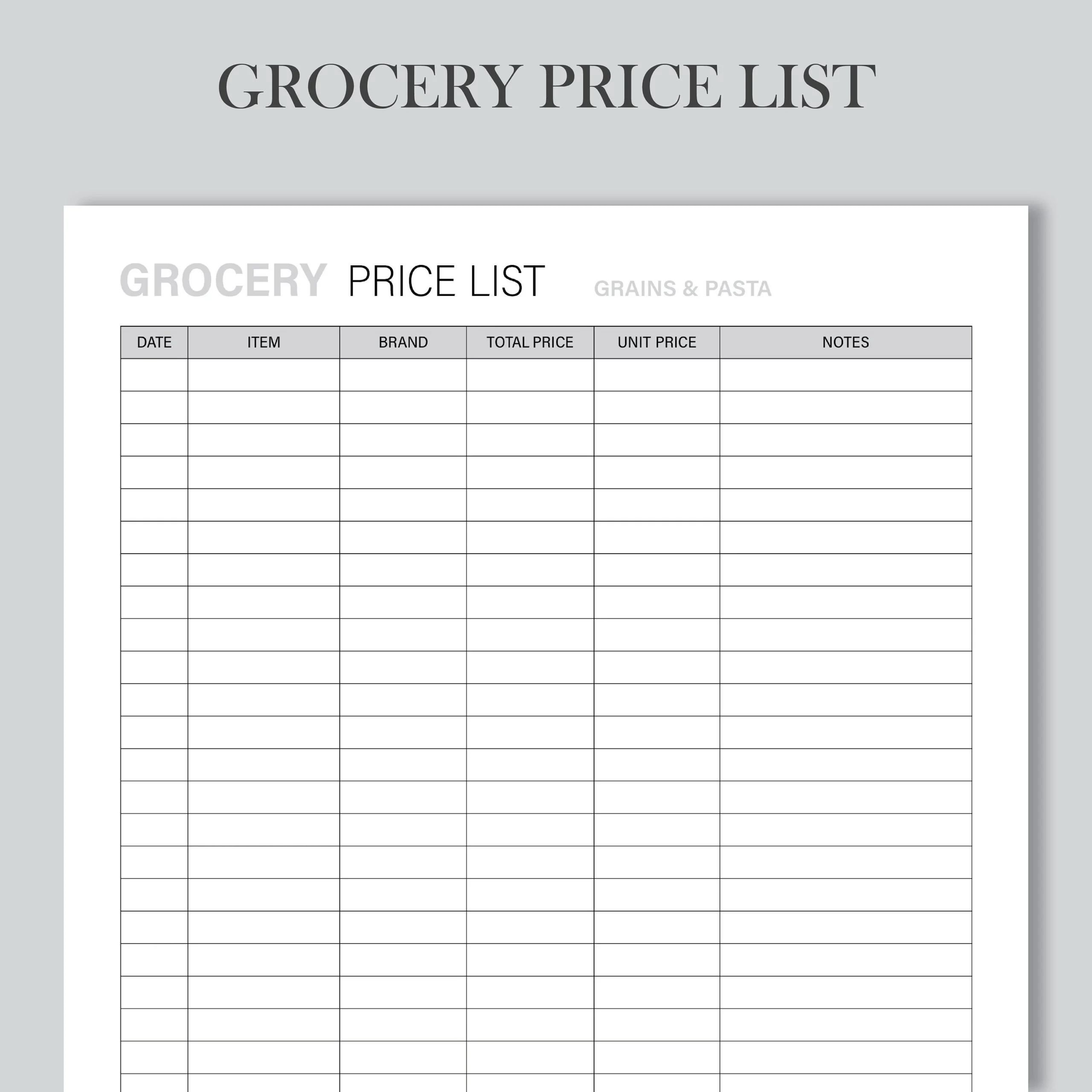 Shopping List With Prices Printable