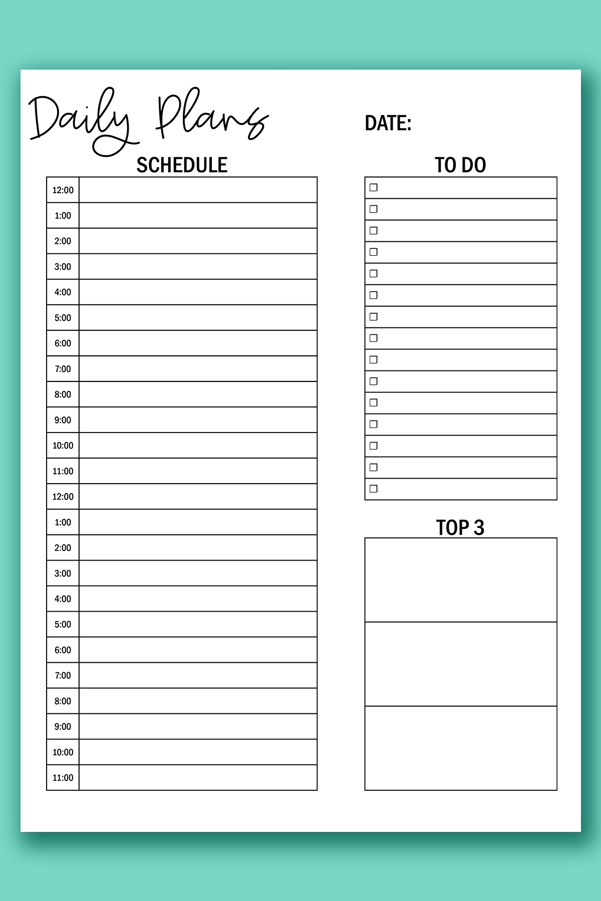 Daily Routine Cute Hourly Planner Printable