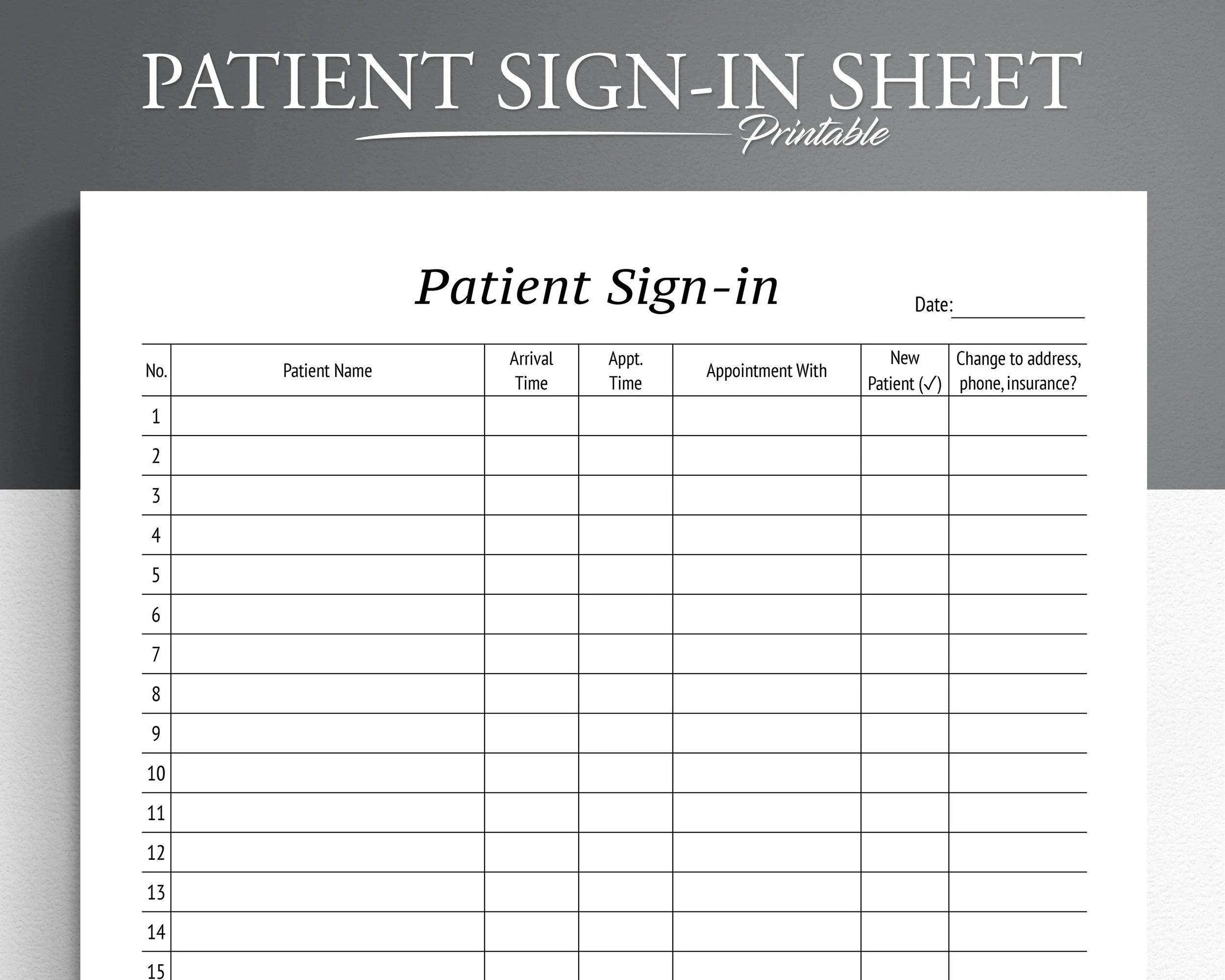 Printable Patient Sign in Sheet Doctor Office Check in PDF Etsy