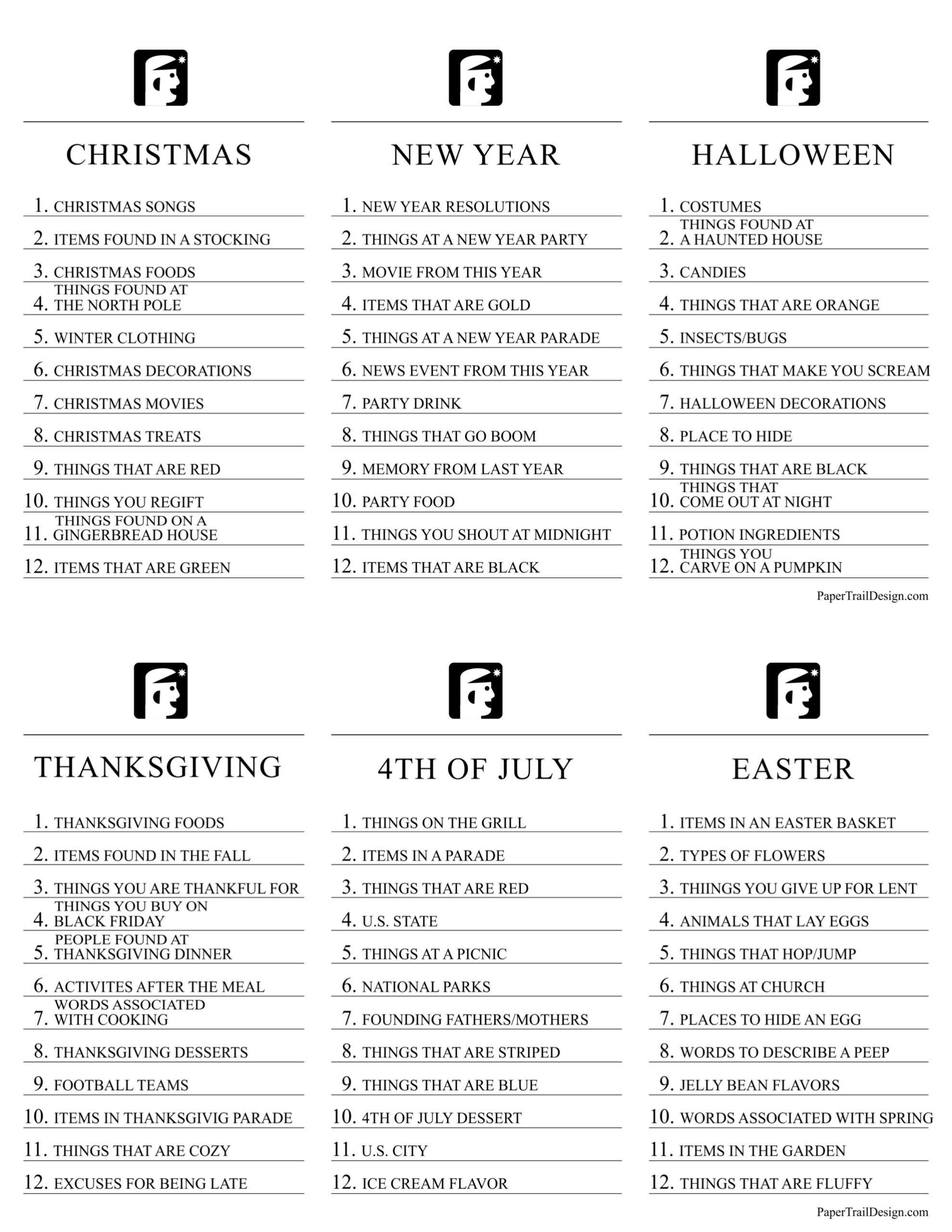 Printable Scattergories Game Paper Trail Design