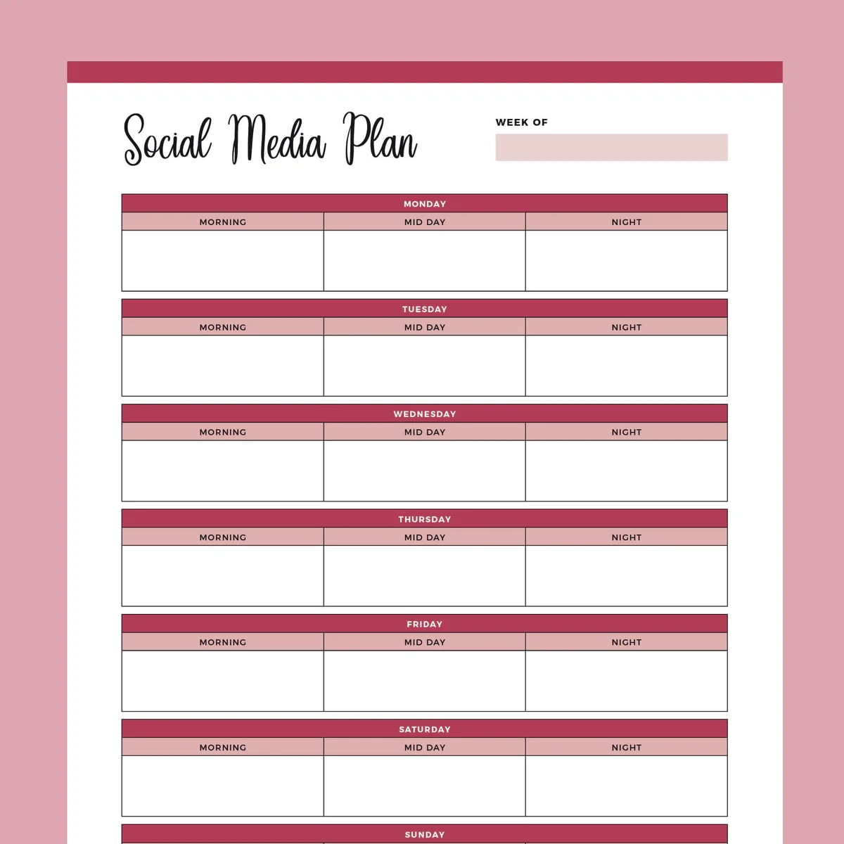 Printable Social Media Planning Sheets