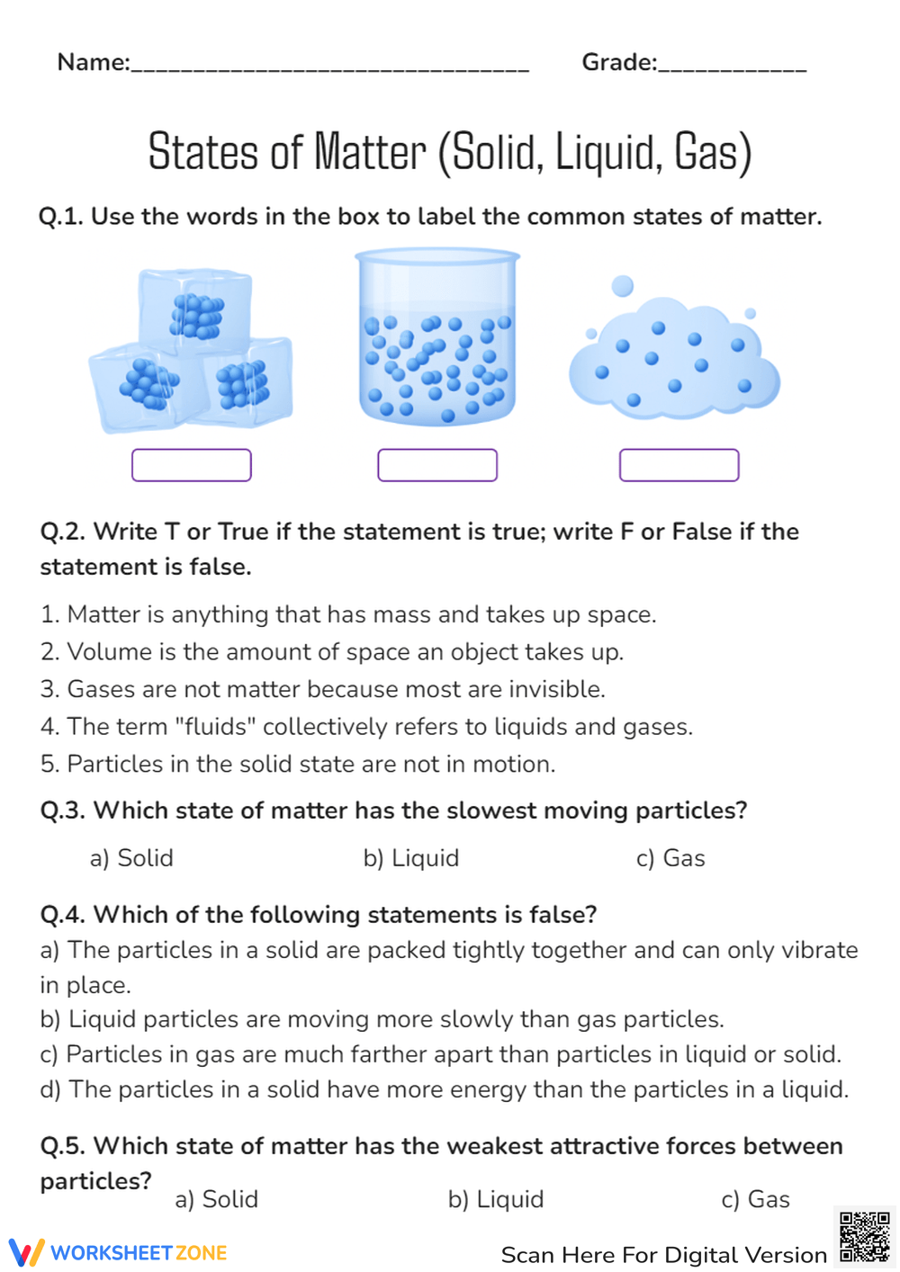States Of Matter Quiz Printable